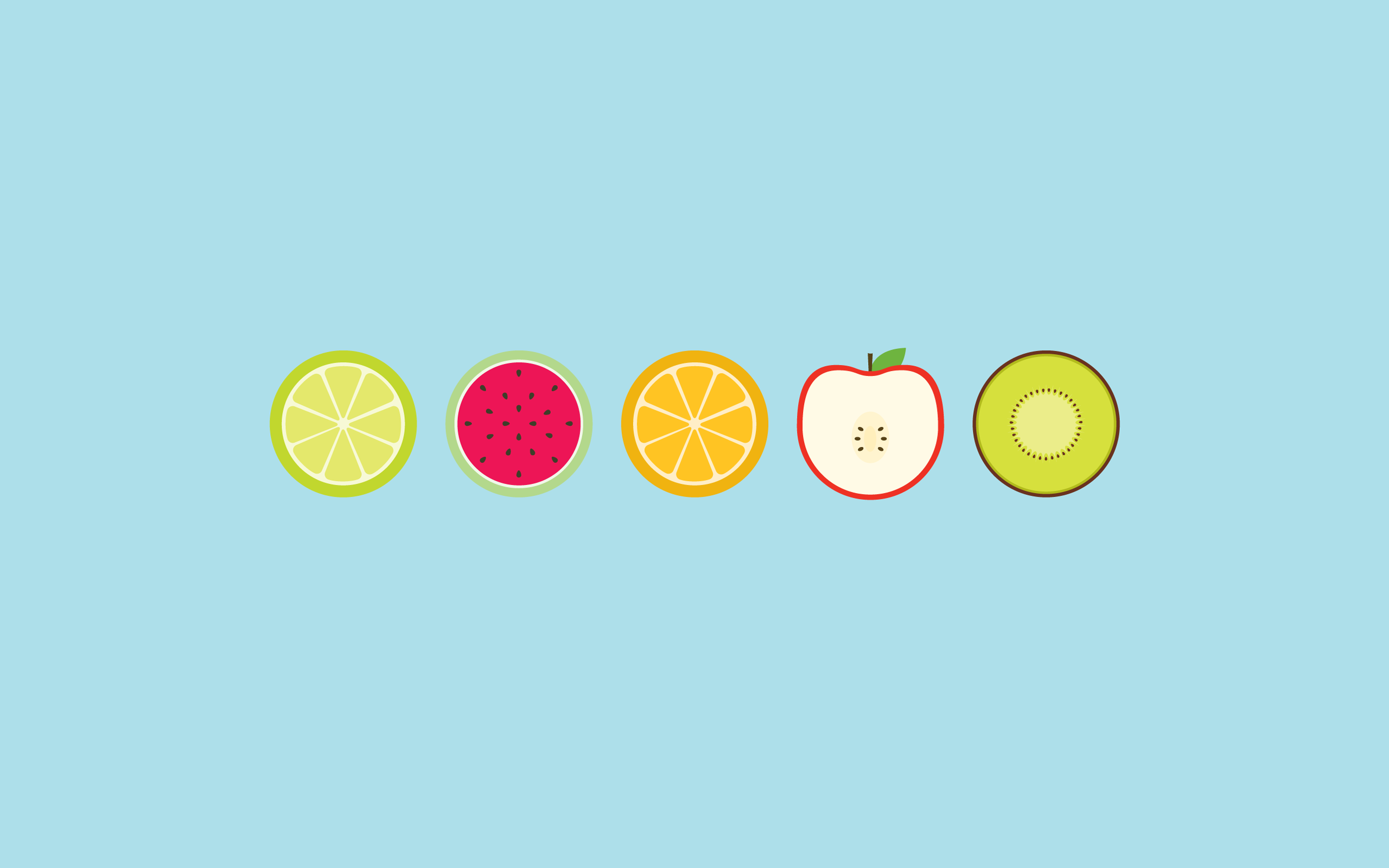 General 2560x1600 minimalism digital art fruit blue cyan cyan background light blue food apples lemons orange (fruit) simple background artwork