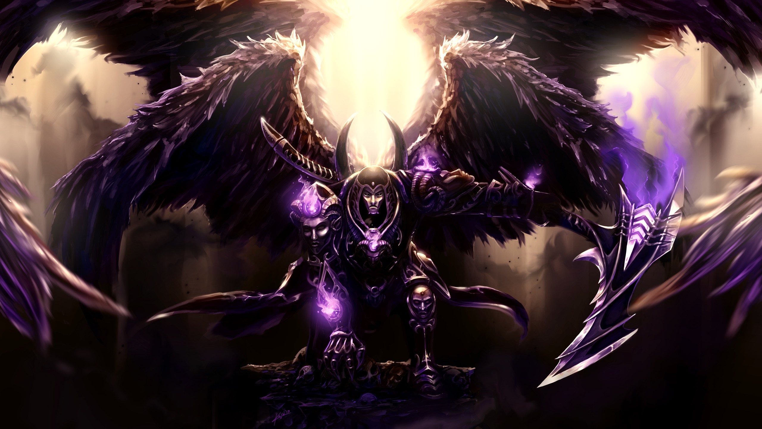 General 2560x1440 Smite Thanatos fantasy art warrior 2014 (Year) video games video game art wings