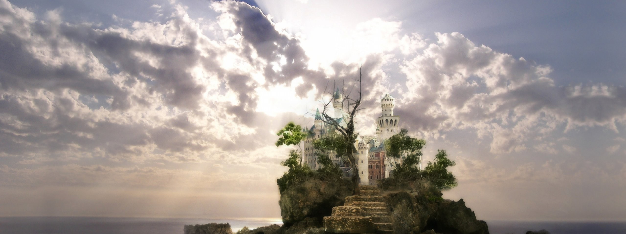 General 2560x960 fantasy art castle sky clouds artwork