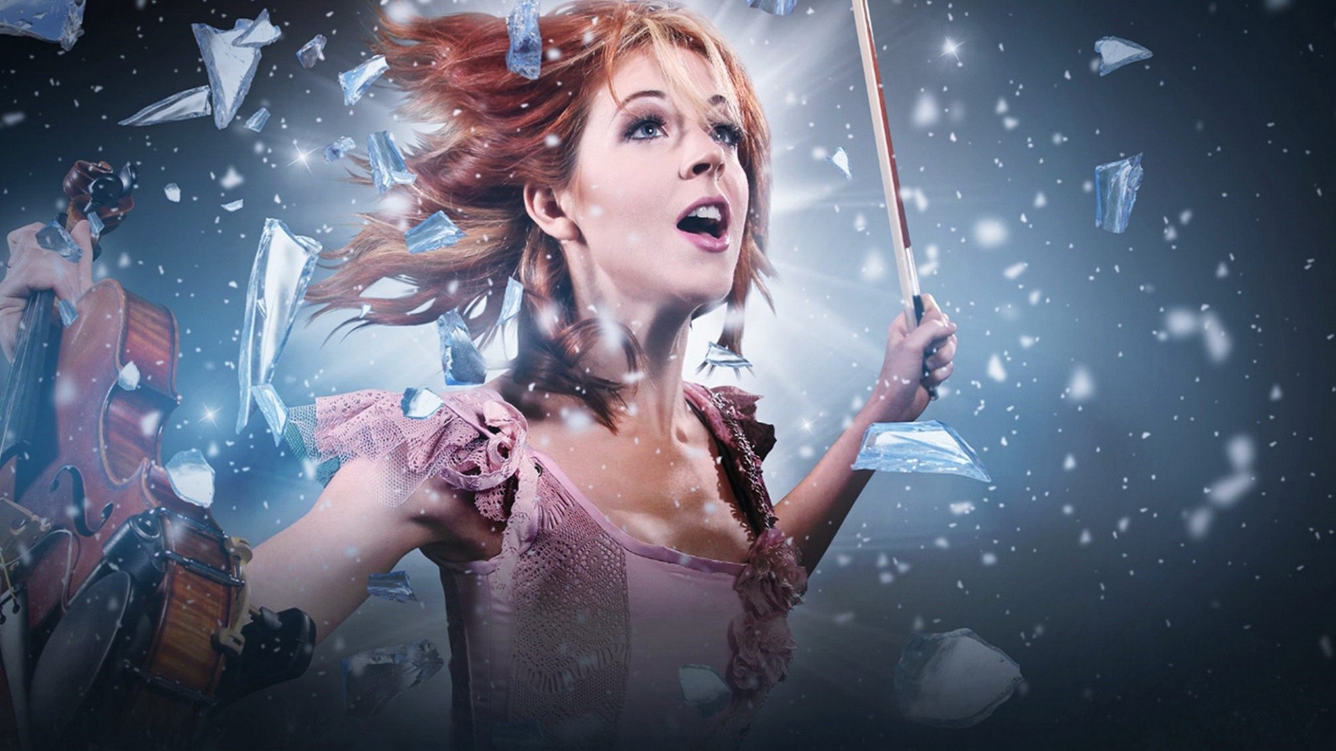 People 1920x1080 Lindsey Stirling women redhead singer violin music celebrity open mouth musical instrument