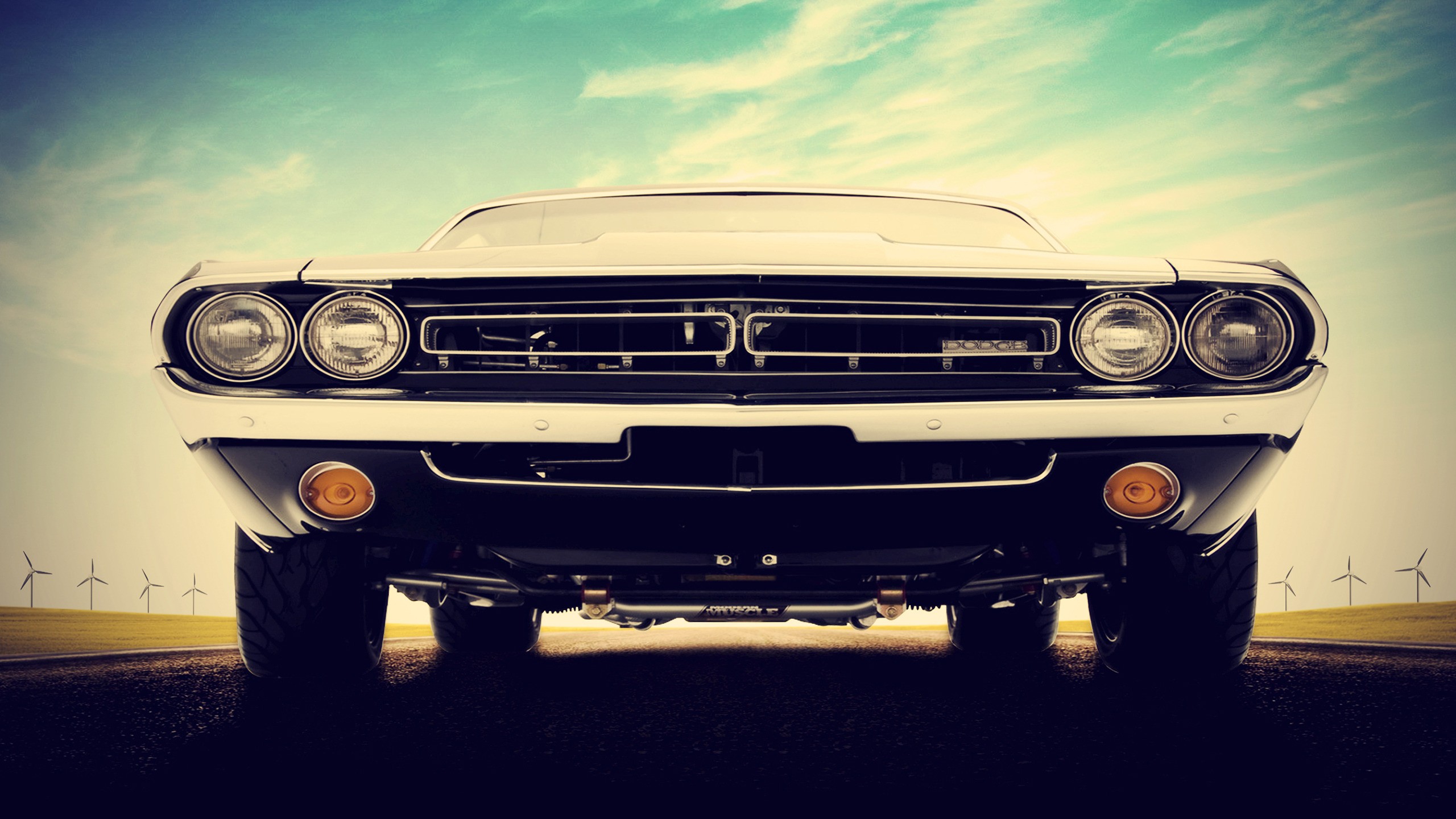 General 2560x1440 car Dodge Dodge Challenger muscle cars frontal view low-angle vehicle American cars