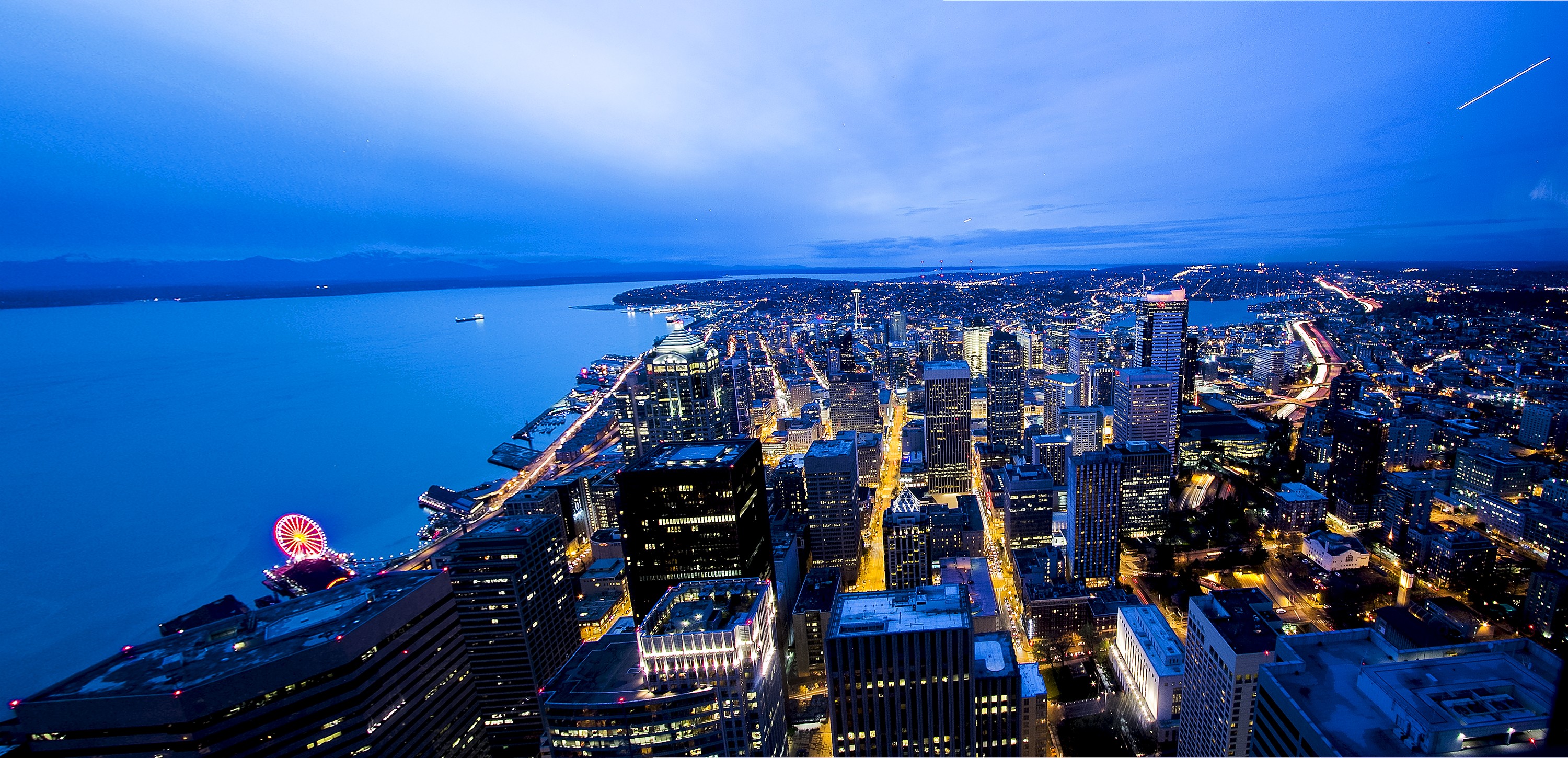 General 3000x1450 city city lights Seattle Washington (state) cityscape aerial view USA