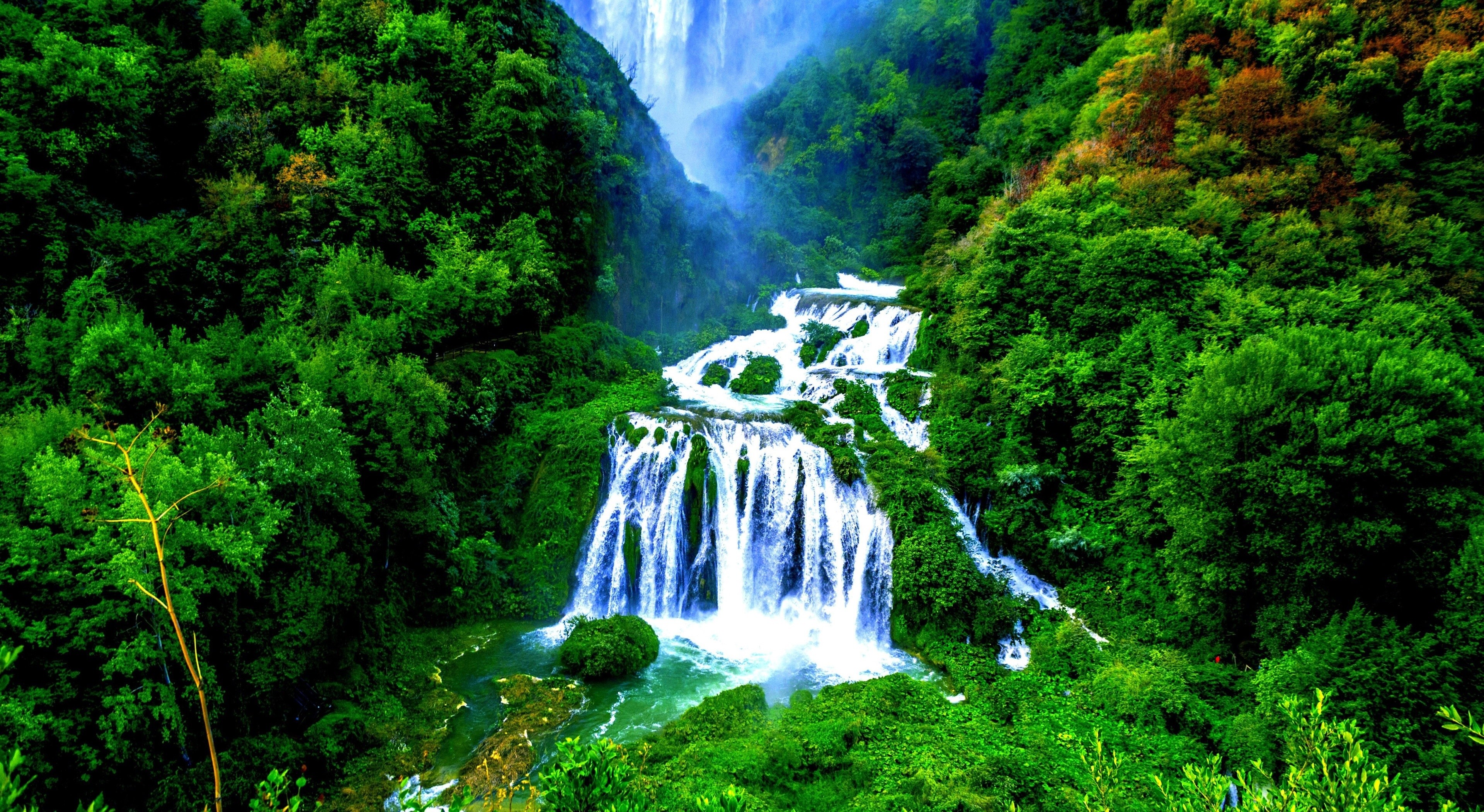 General 3840x2102 landscape waterfall nature trees plants