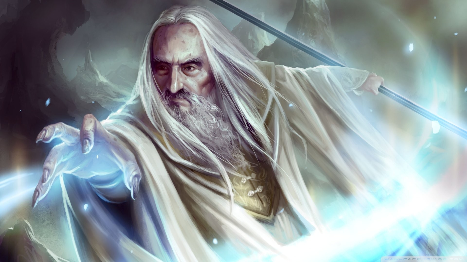 General 1920x1080 movies Saruman wizard The Lord of the Rings Guardians of Middle-earth villains fantasy men fantasy art artwork digital art watermarked