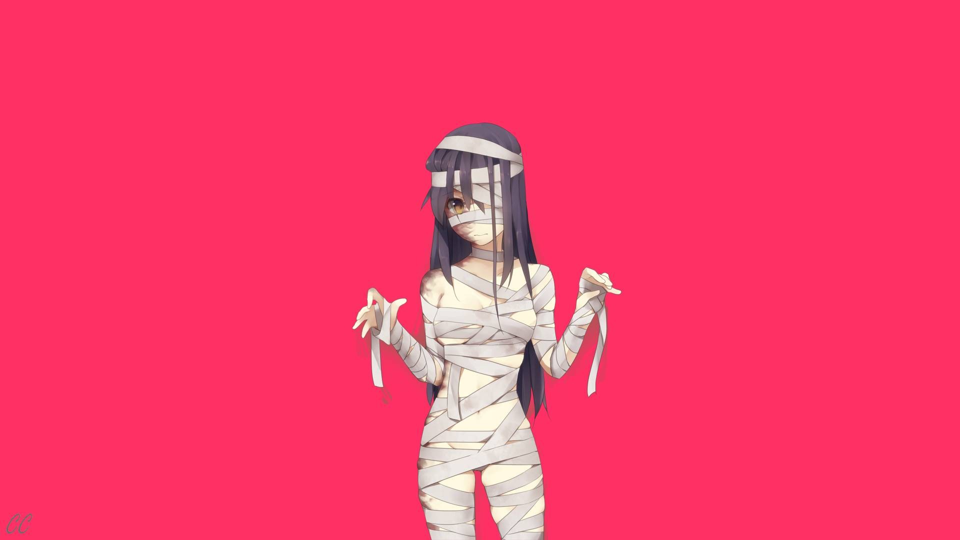 Anime 1920x1080 simple background visual novel Katawa Shoujo Hanako Ikezawa anime girls mummy bandages dark hair long hair anime