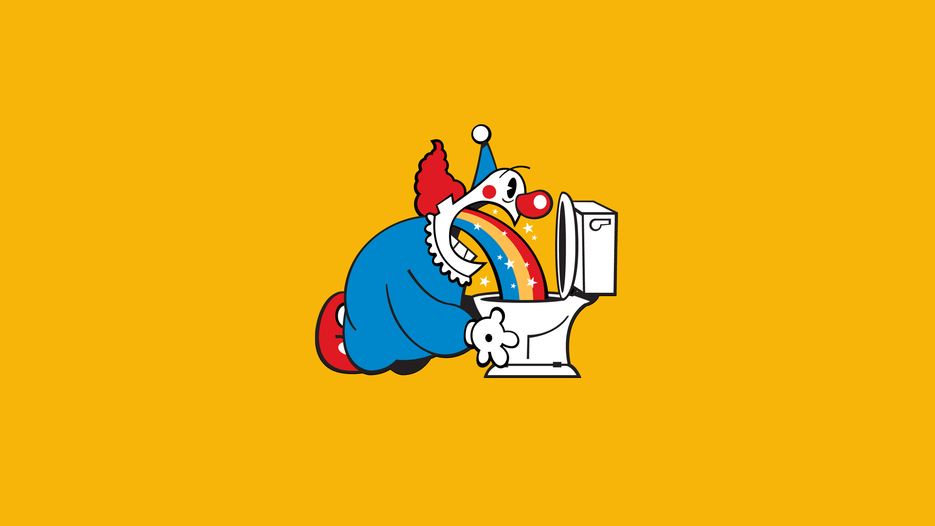 General 1920x1080 primary colors clown rainbows yellow toilets yellow background simple background