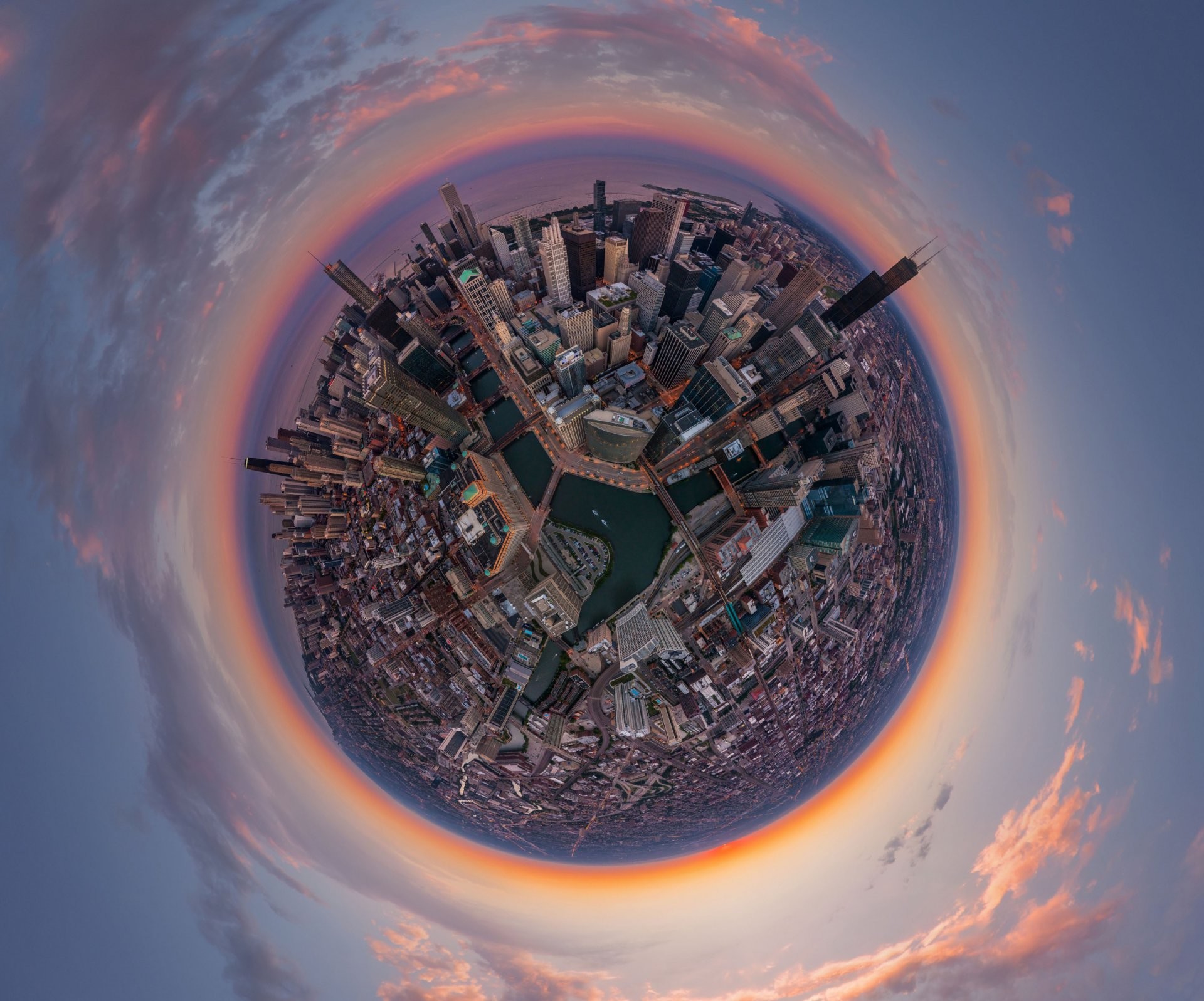 General 1920x1597 Chicago panoramic sphere cityscape digital art USA