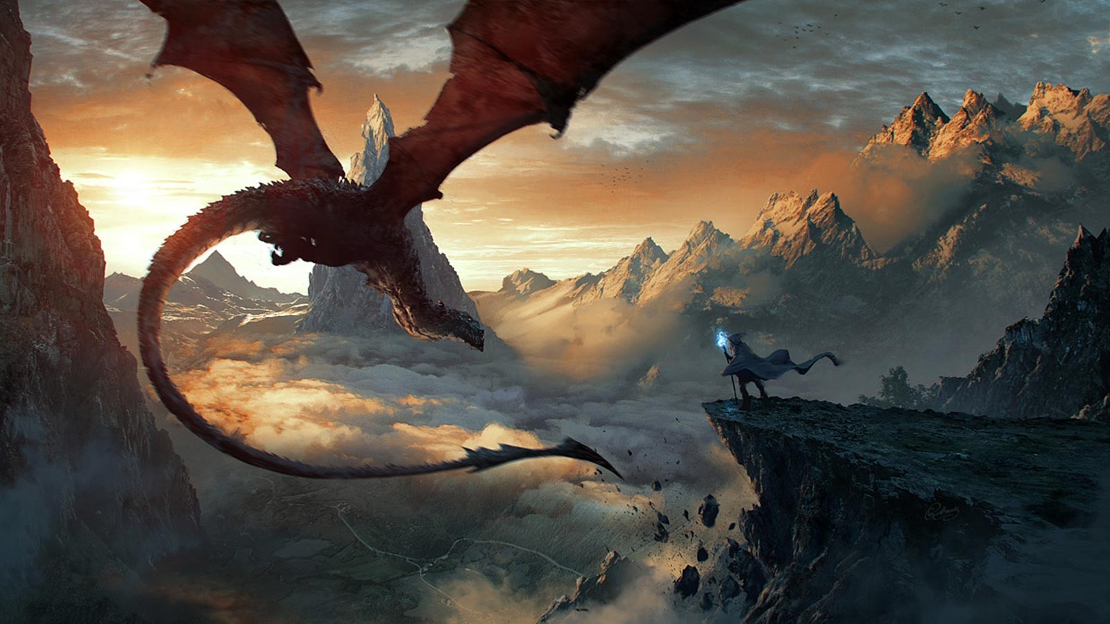 General 1600x900 fantasy art dragon creature mountains landscape artwork magic