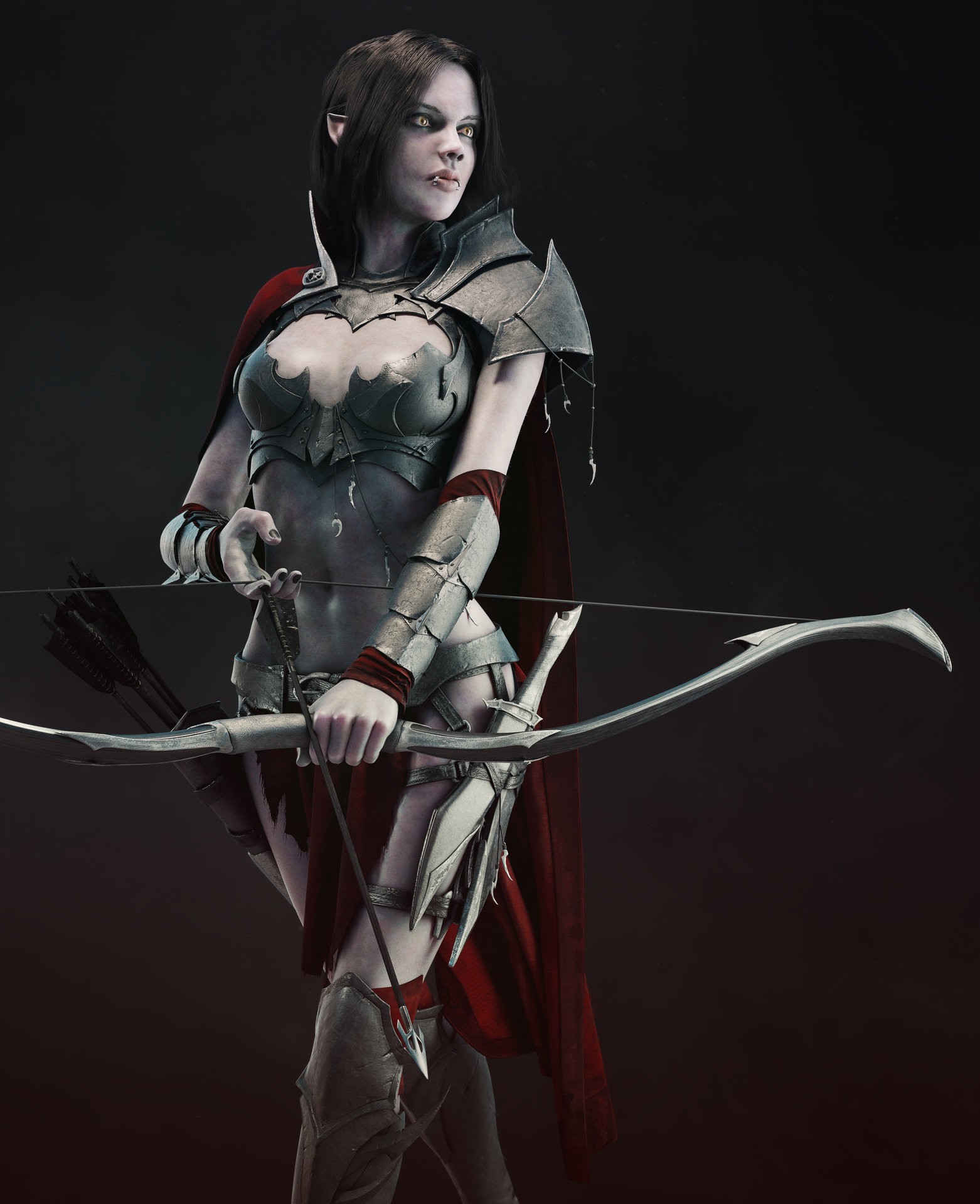 General 1562x1920 archer fantasy art women brunette bow arrows armor cape weapon dark elf elves fantasy girl standing