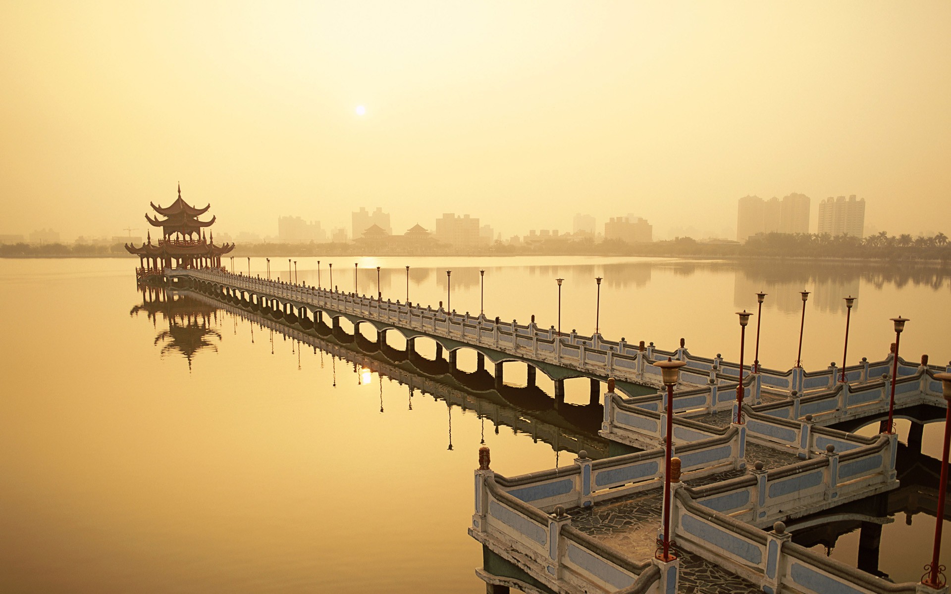 General 1920x1200 pier pavilion smog park sunset Asia sky calm waters China