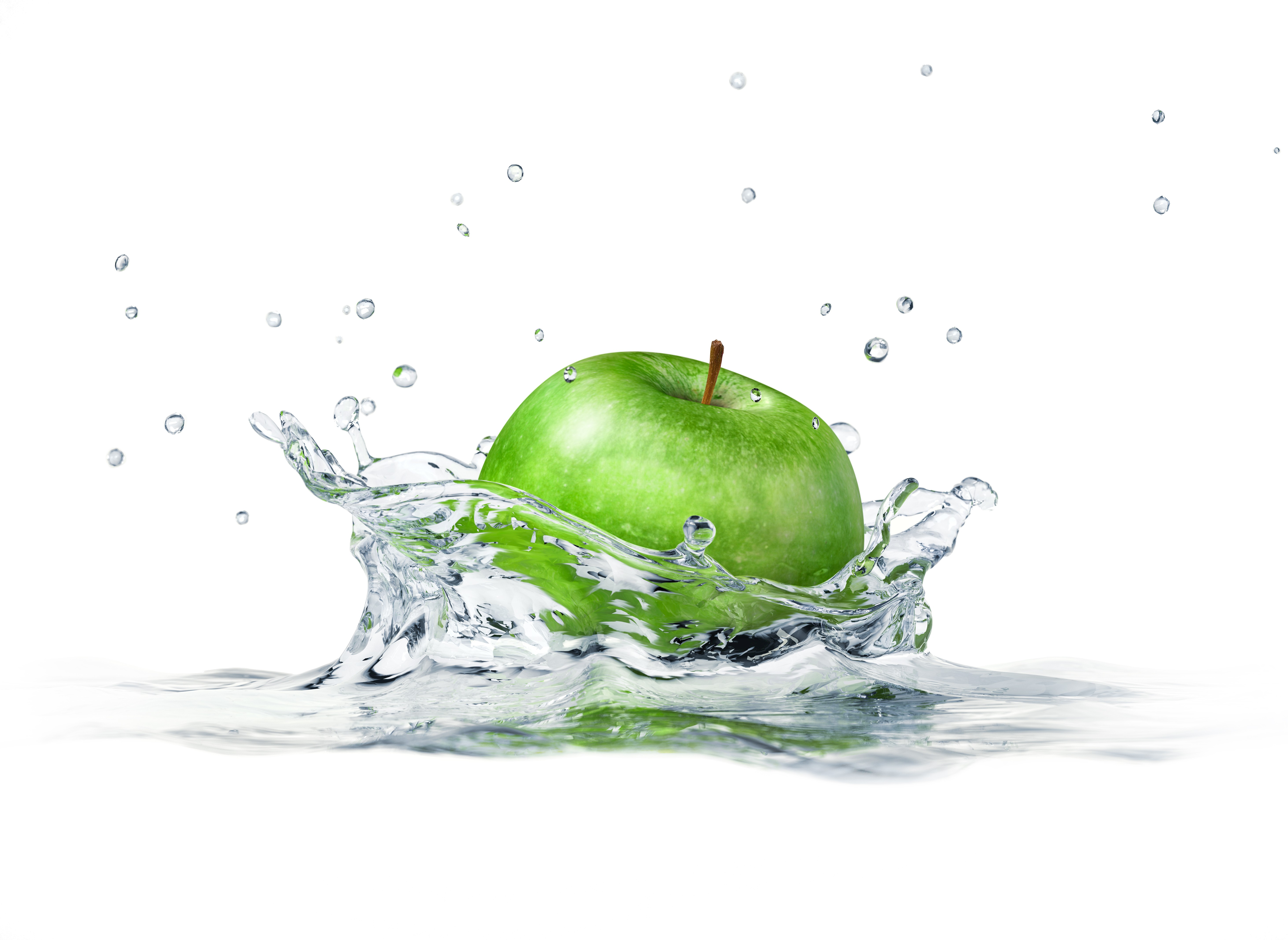 General 5850x4268 apples water drops water white background minimalism food fruit simple background digital art water splash
