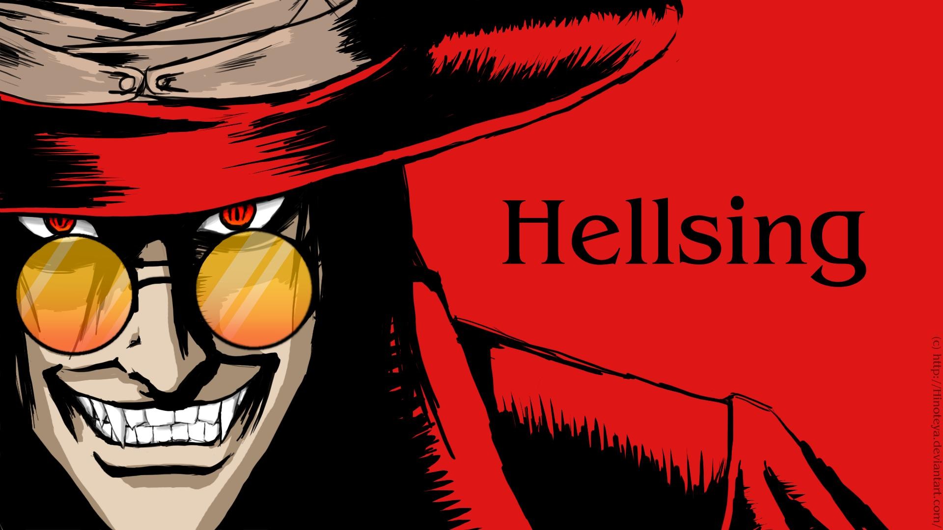 Anime 1920x1080 Hellsing Alucard vampires red background anime men anime red eyes hat simple background typography looking at viewer