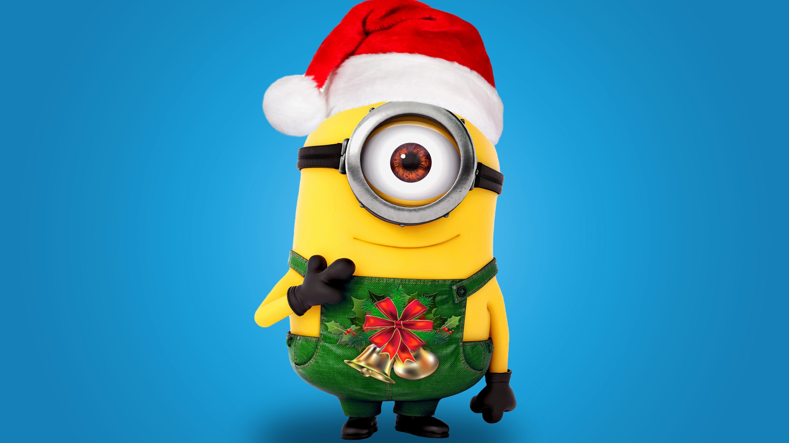 General 2560x1440 minions Christmas blue background Santa hats simple background movie characters Universal Pictures