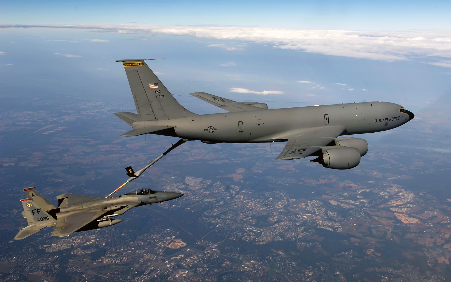 General 1920x1200 airplane F-15 Eagle Boeing KC-135 Stratotanker vehicle aircraft military military vehicle military aircraft US Air Force mid-air refueling Boeing McDonnell Douglas American aircraft