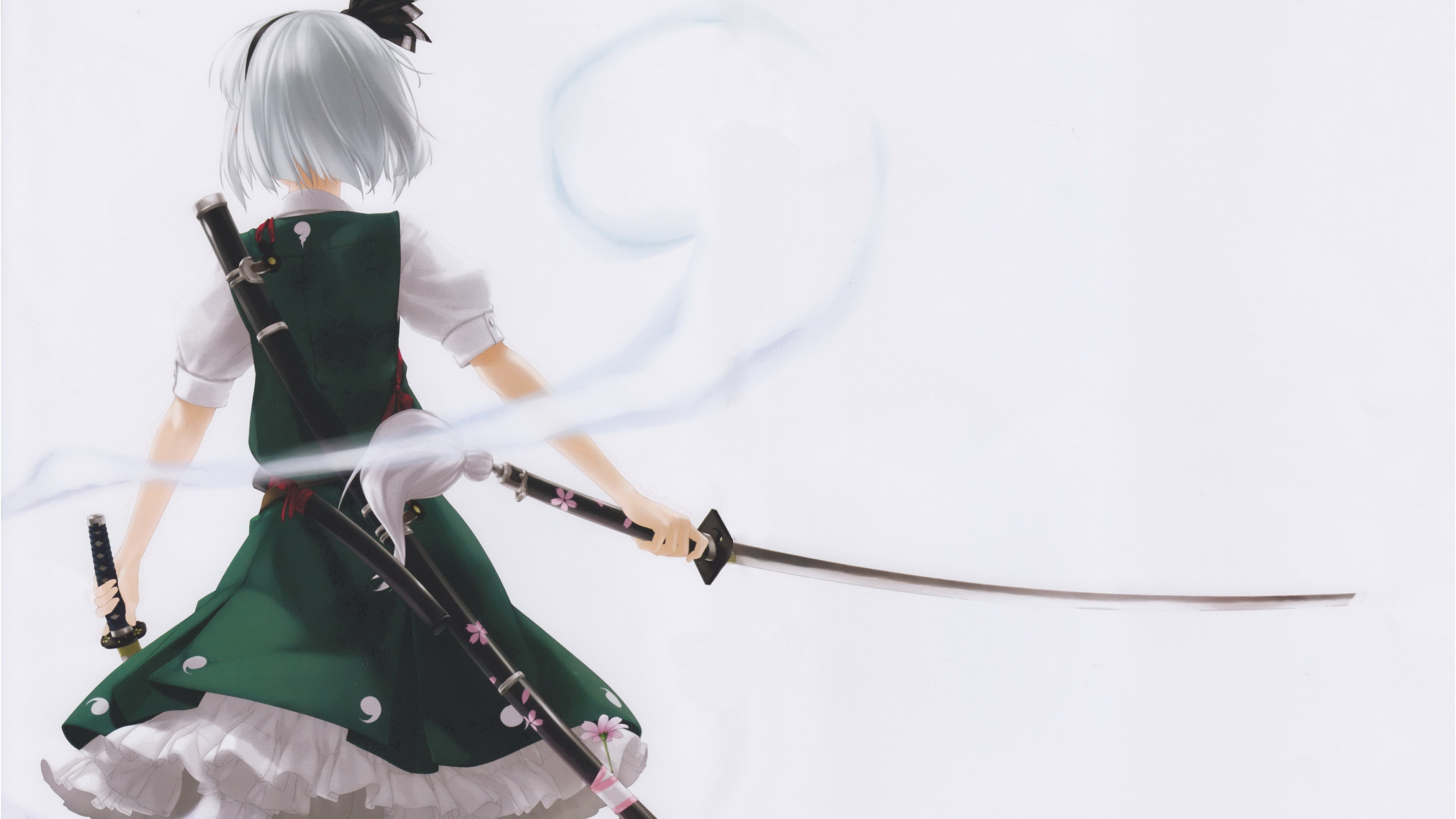 Anime 4000x2250 anime Touhou Konpaku Youmu sword anime girls weapon back women with swords dress green dress fantasy art fantasy girl