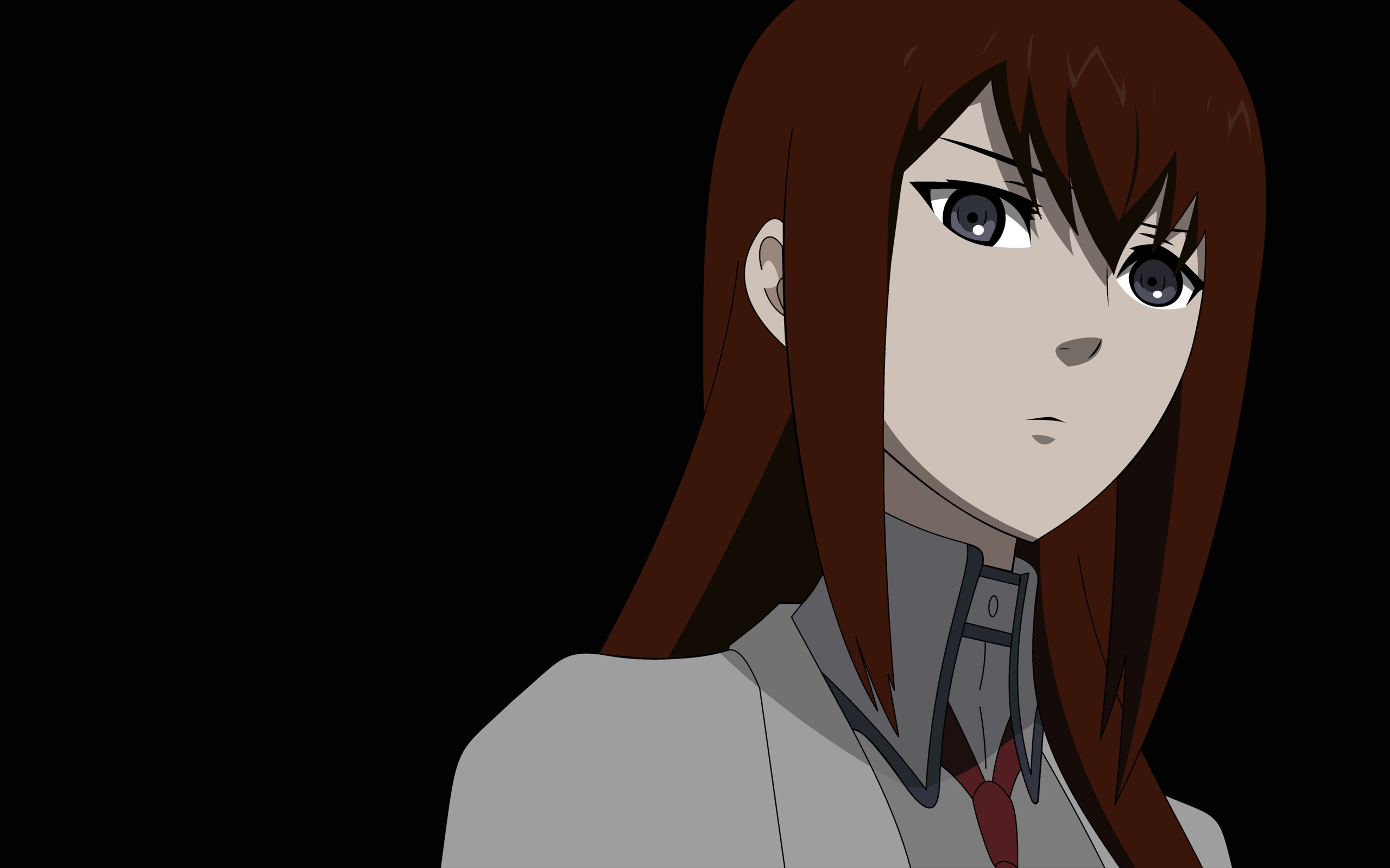Anime 2560x1600 anime girls Steins;Gate Makise Kurisu redhead anime simple background dark eyes black background