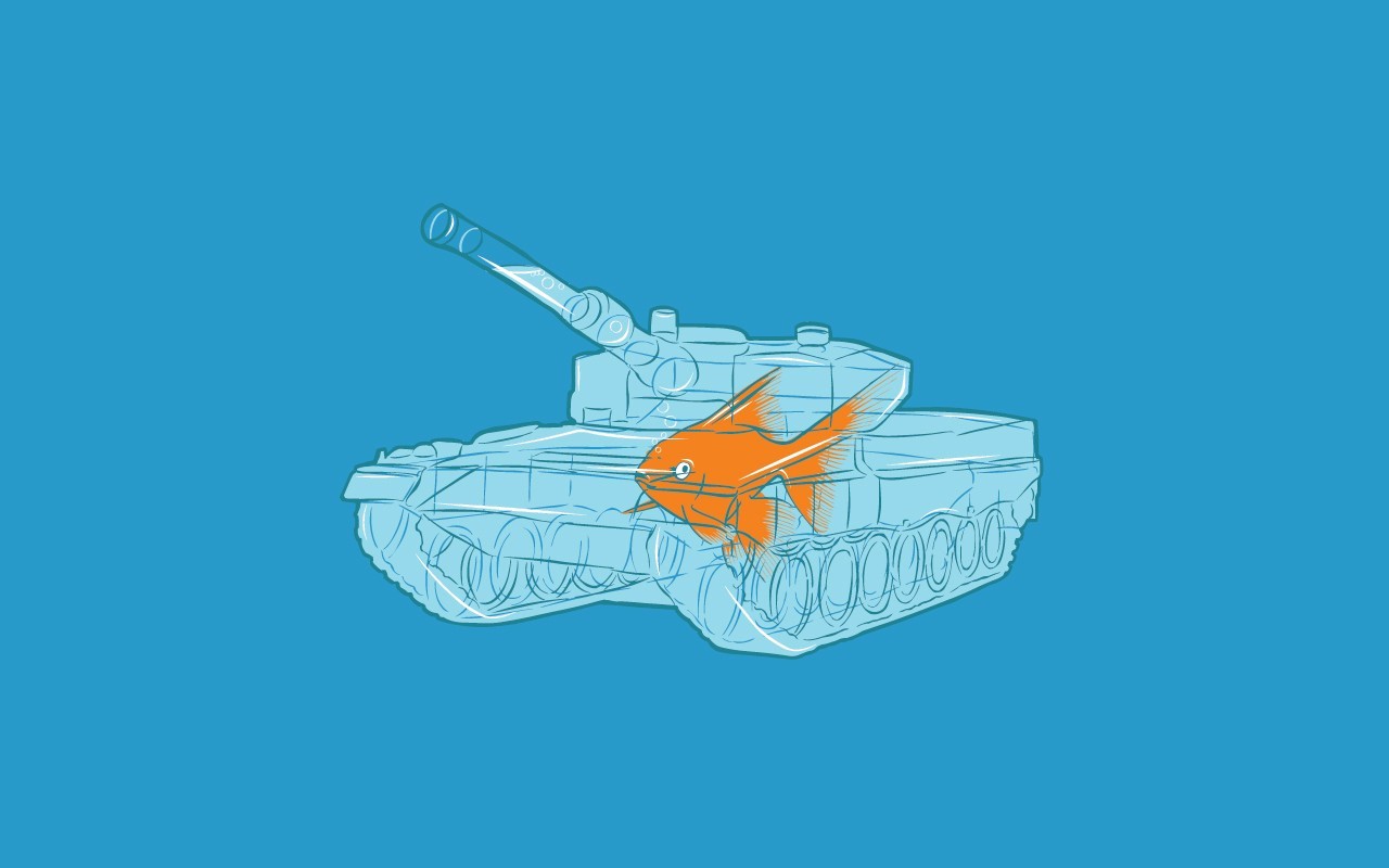General 1280x800 fish tank minimalism blue background vehicle simple background animals military vehicle military humor