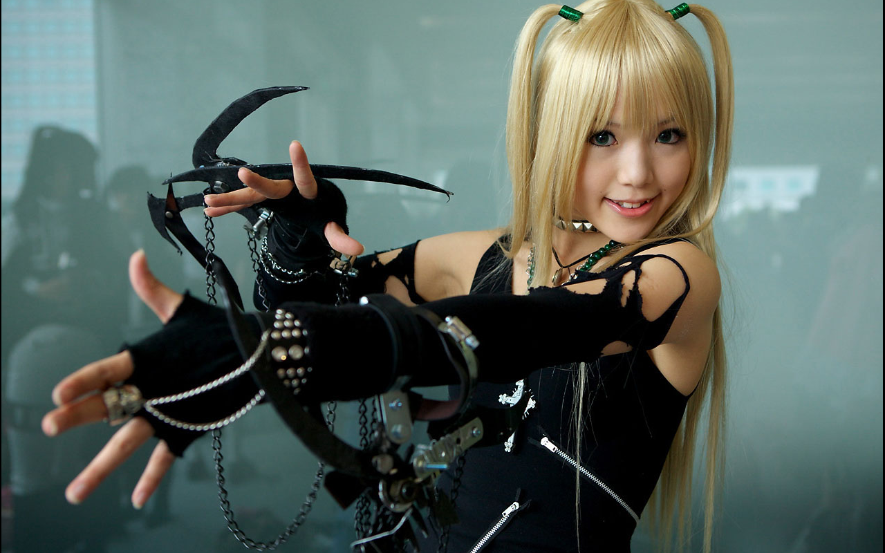 People 1280x800 anime Death Note cosplay women model blonde twintails smiling Amane Misa looking at viewer long hair