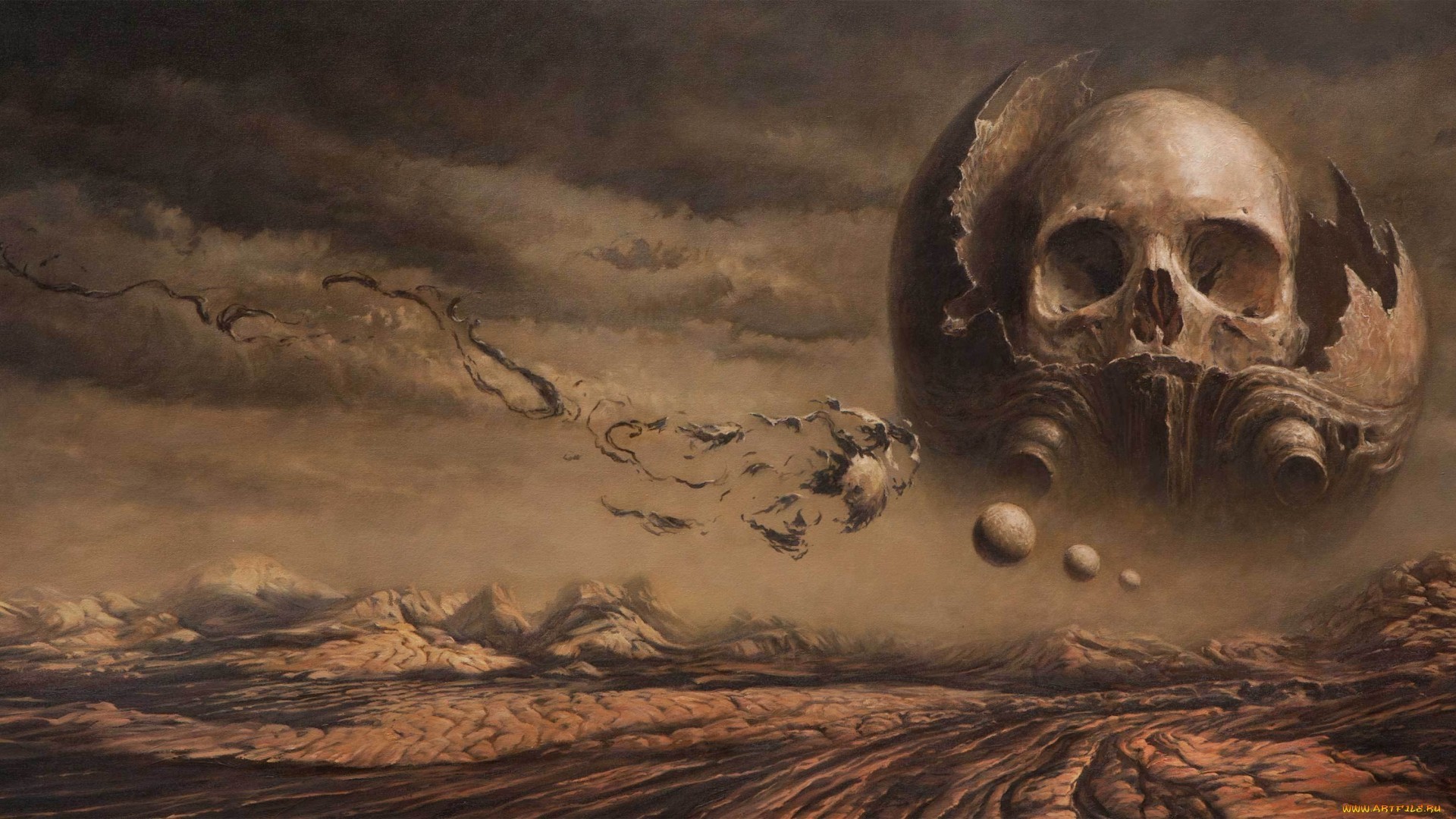 General 1920x1080 fantasy art artwork landscape skull sky mountains Beastwars (band)