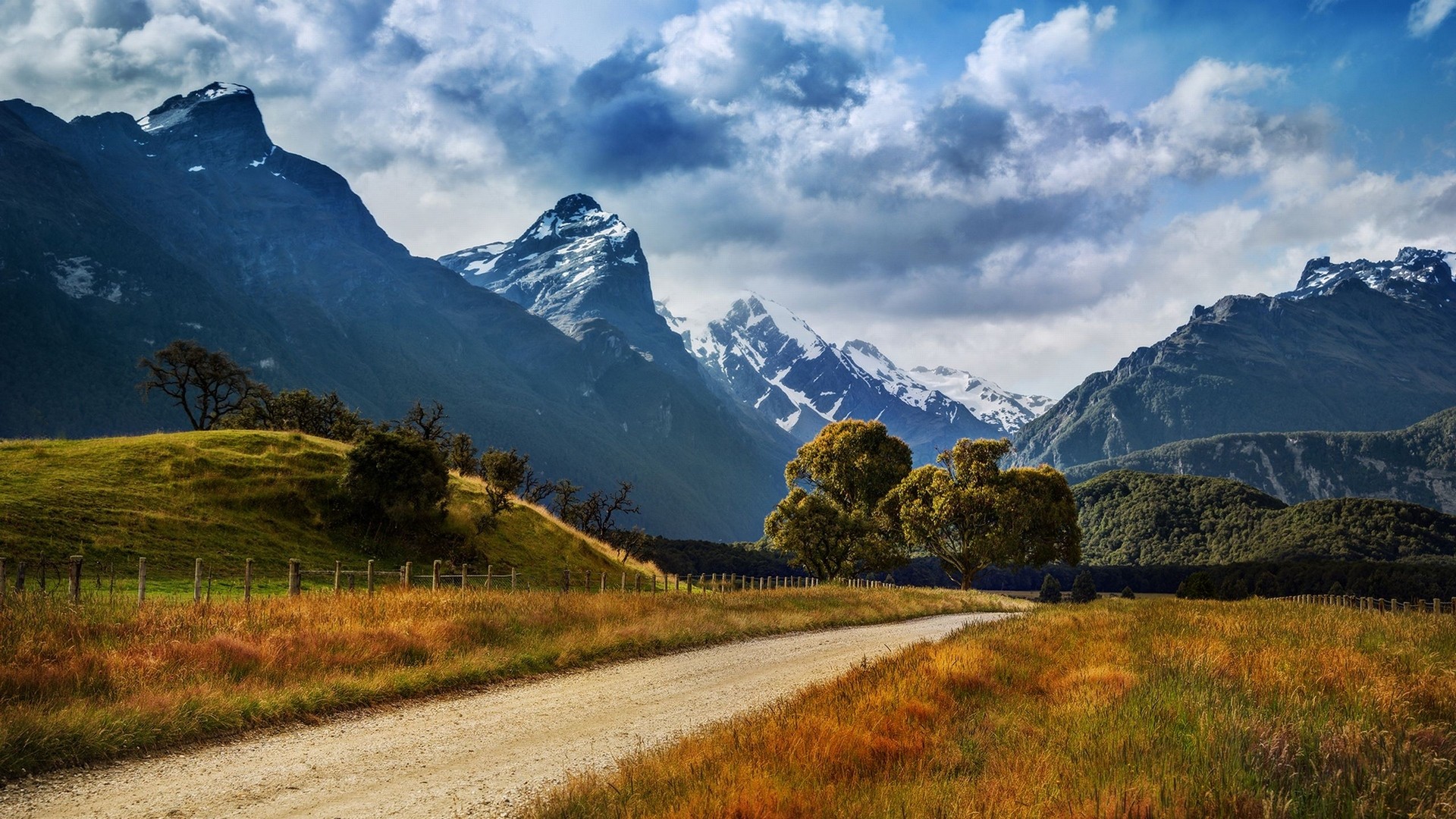 General 1920x1080 nature landscape mountains clouds New Zealand outdoors dirt road