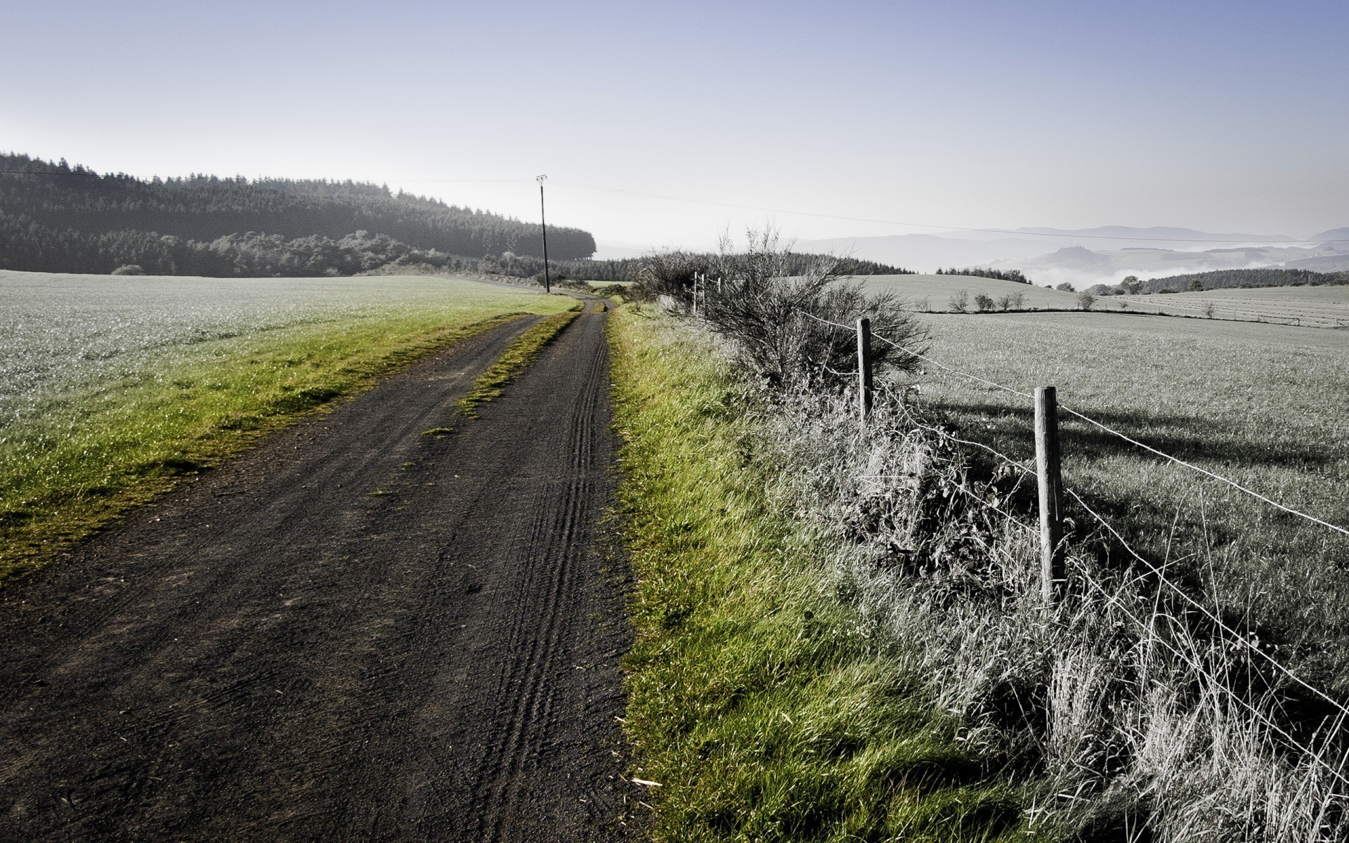 General 1920x1200 landscape selective coloring dirt road fence outdoors