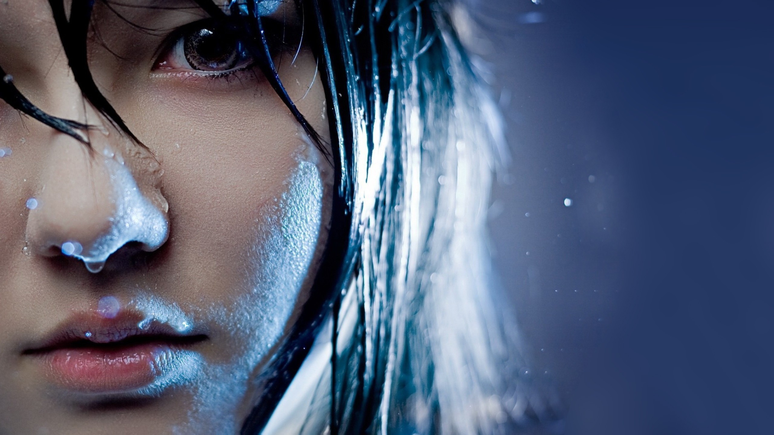 People 2560x1440 model digital art Resident Evil Kristina Kroete face closeup Asian women wet wet body dark hair wet hair