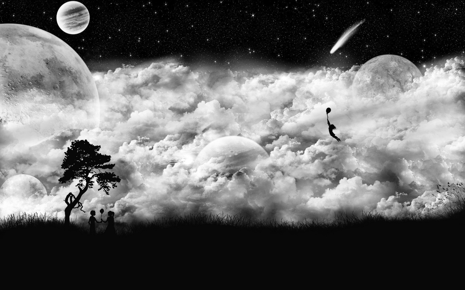 General 1920x1200 planet fantasy art stars Moon sky digital art balloon children nature outdoors