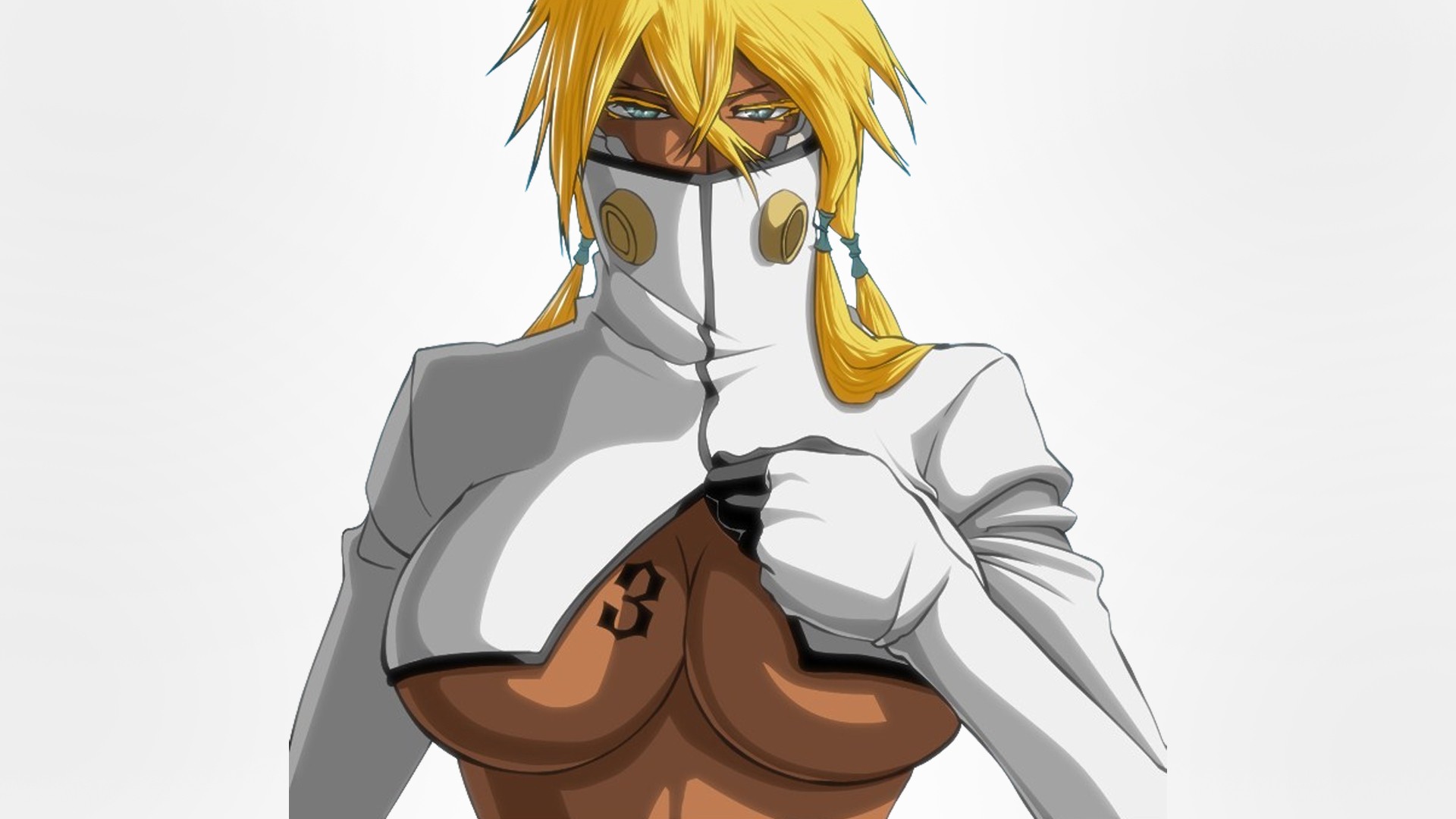 Anime 1920x1080 Tier Harribel anime anime girls Bleach white background boobs big boobs huge breasts blonde simple background numbers looking at viewer