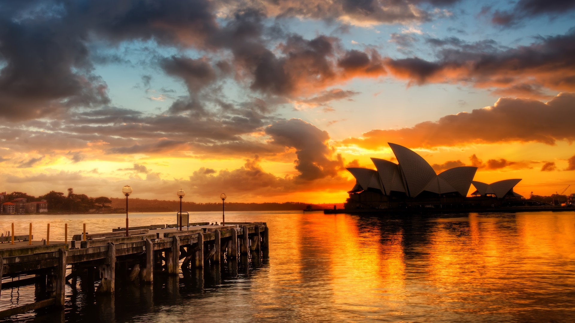 General 1920x1080 Sydney Opera House sunset Sydney Australia sunlight sea pier clouds sky building water