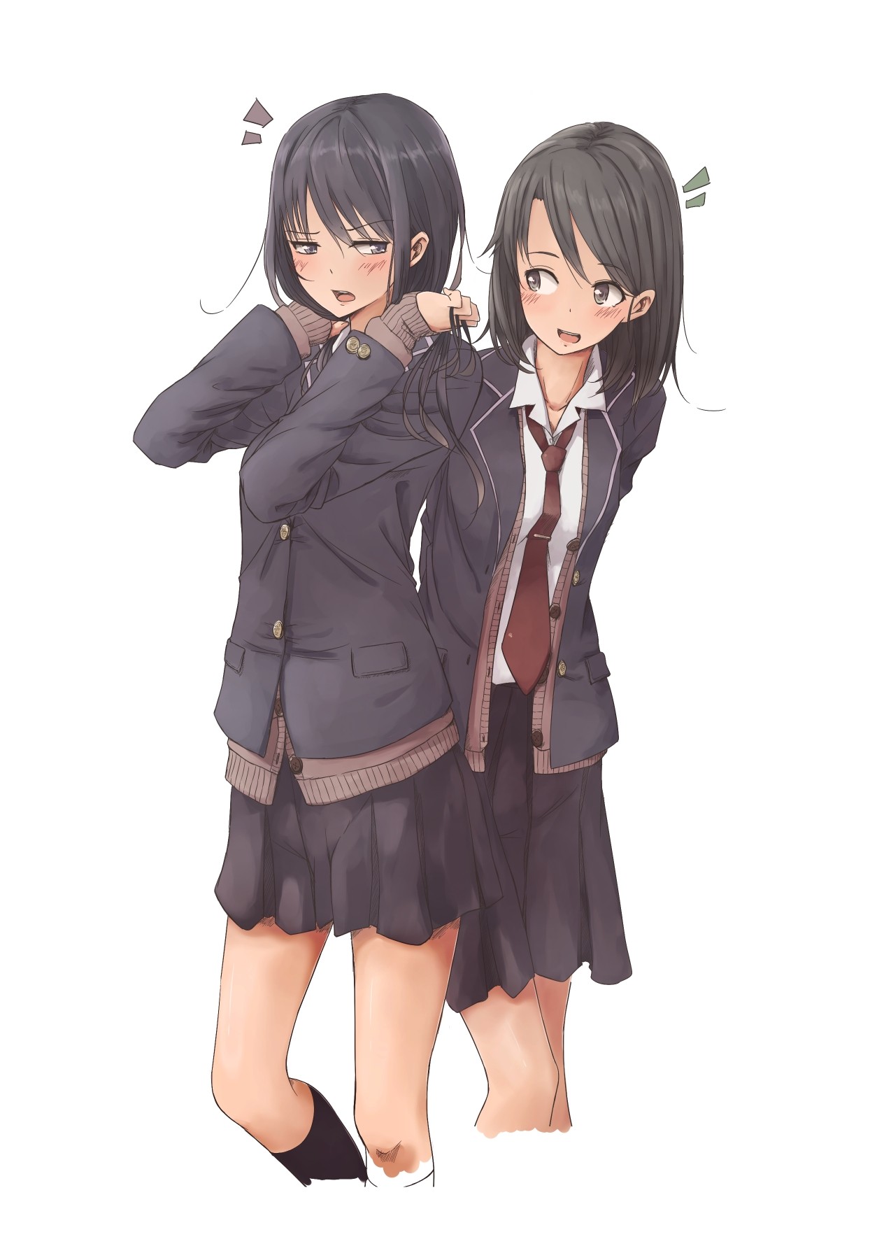 Anime 1254x1771 manga anime girls school uniform original characters two women skirt tie dark hair women white background simple background