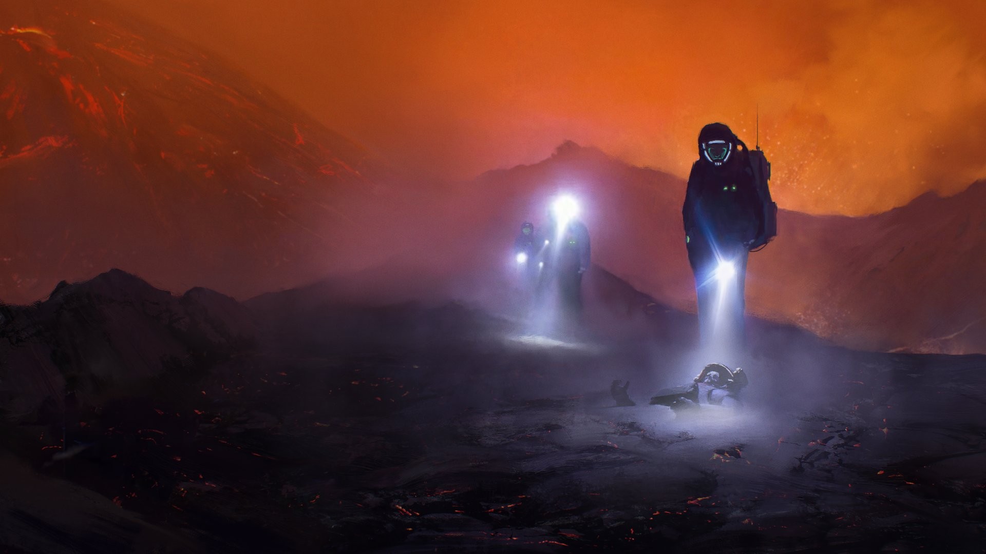 General 1920x1080 artwork concept art lava science fiction alien planet digital art futuristic
