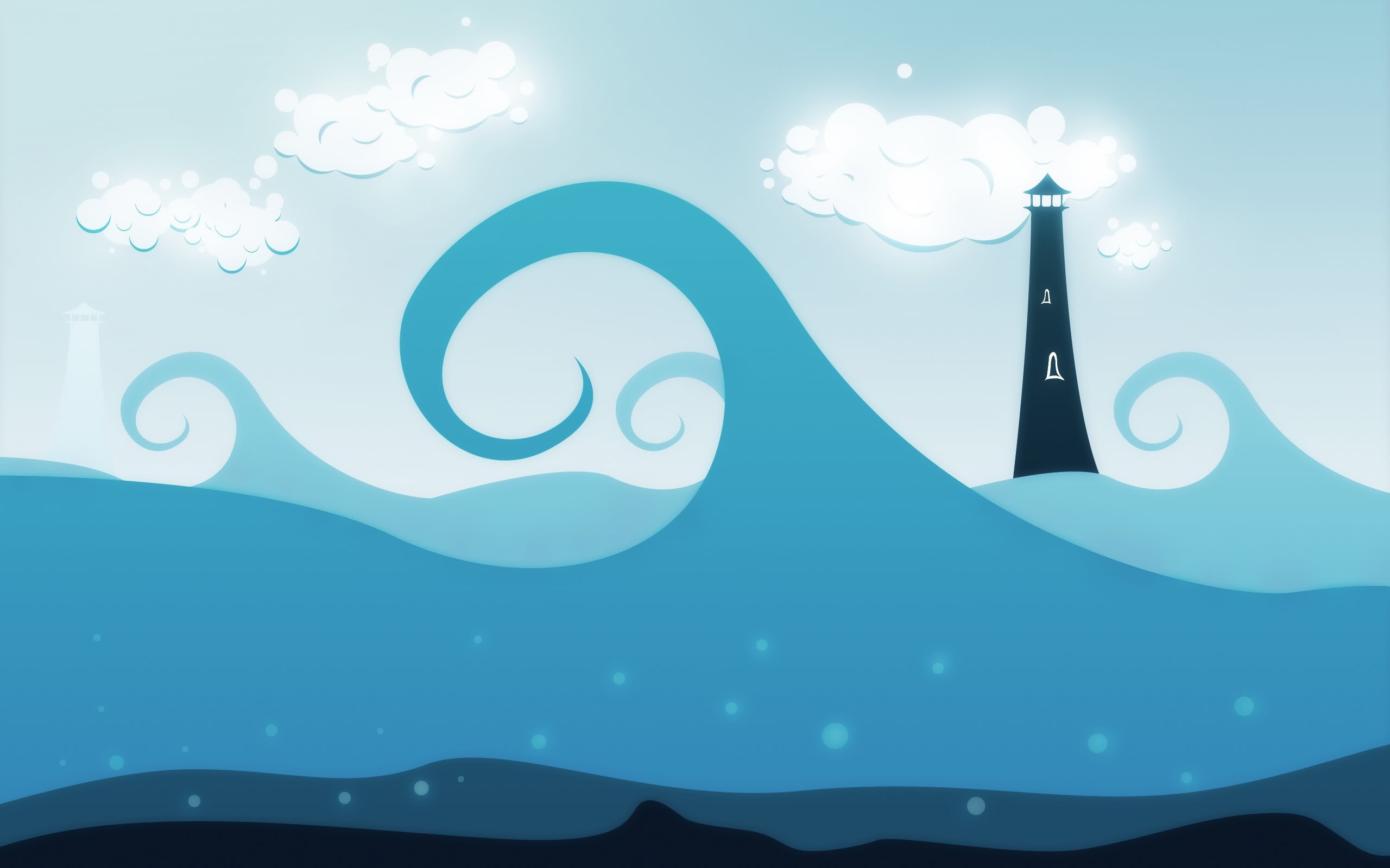 General 2560x1600 artwork lighthouse sea waves clouds