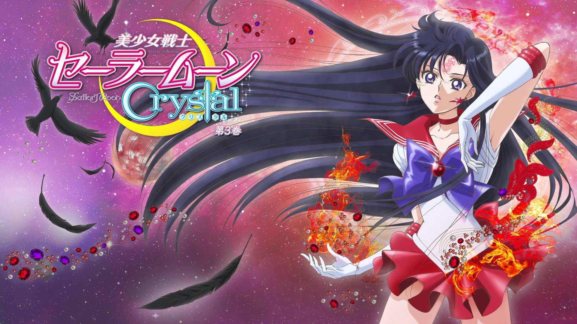 Anime 1920x1080 manga long hair anime girls anime Sailor Moon Sailor Mars Rei Hino skirt purple eyes feathers birds