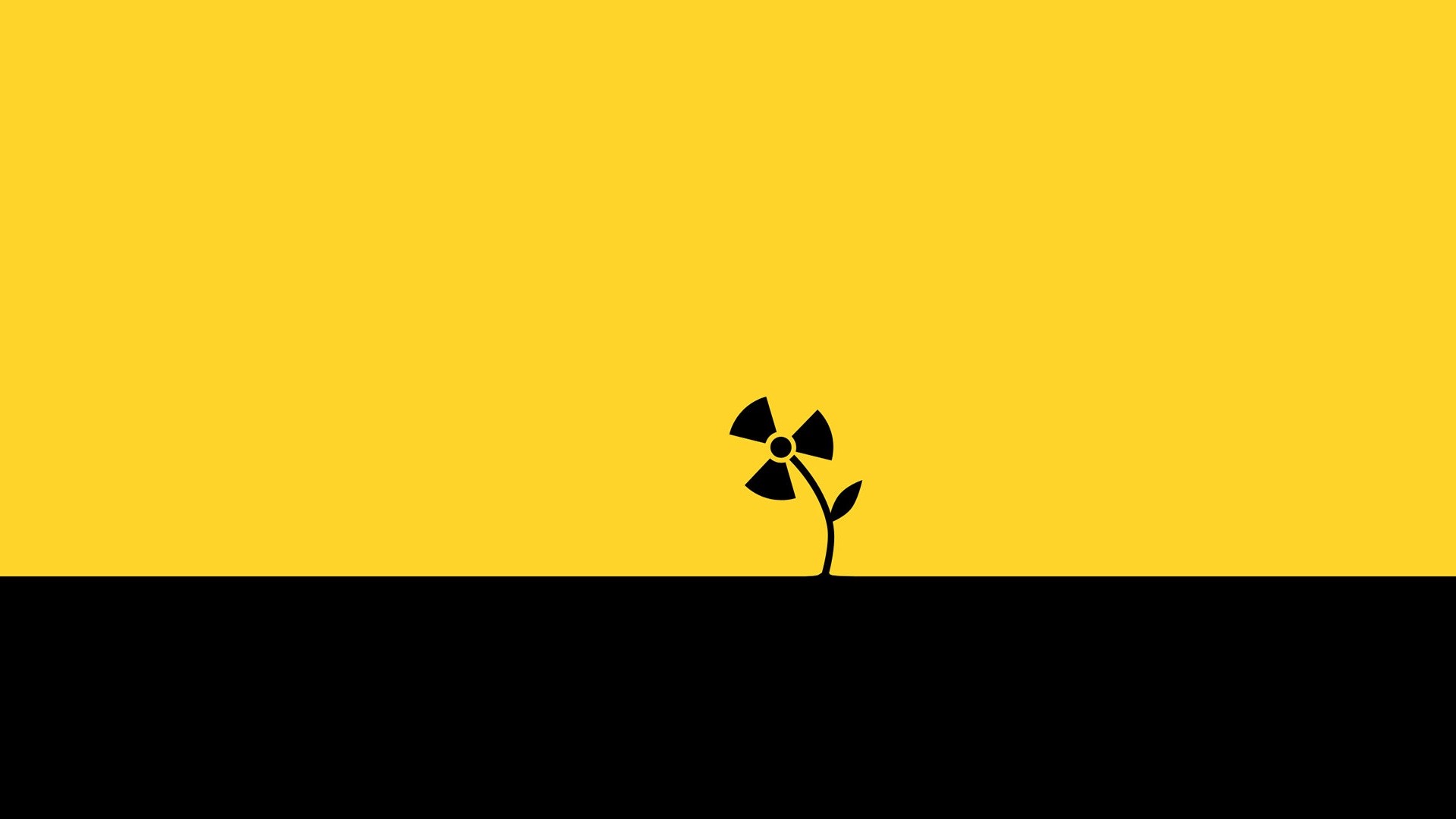 General 1920x1080 digital art minimalism simple background flowers plants leaves radioactive black yellow background