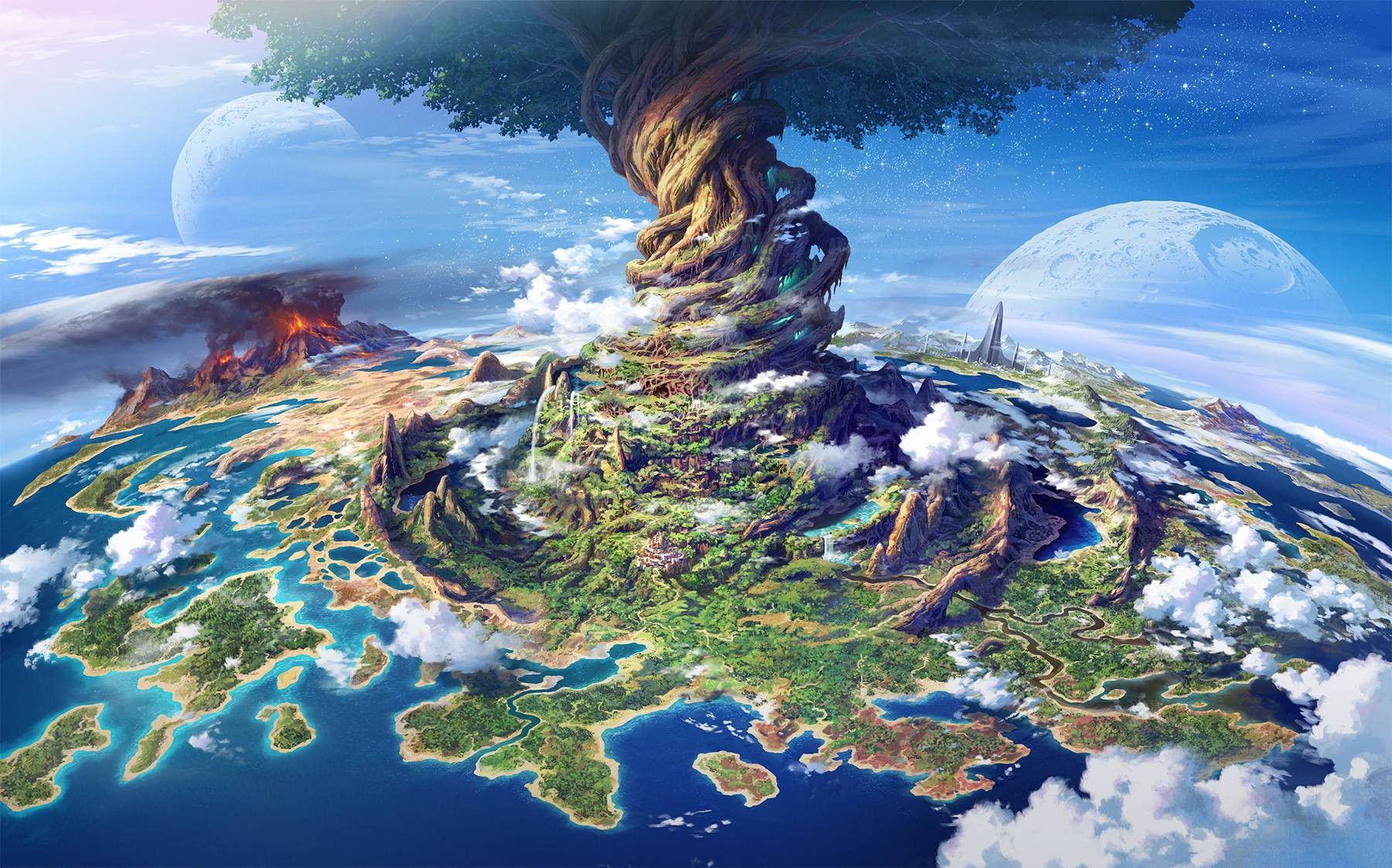 General 1800x1123 fantasy art trees mana tree giant landscape World Tree Yggdrasil volcano
