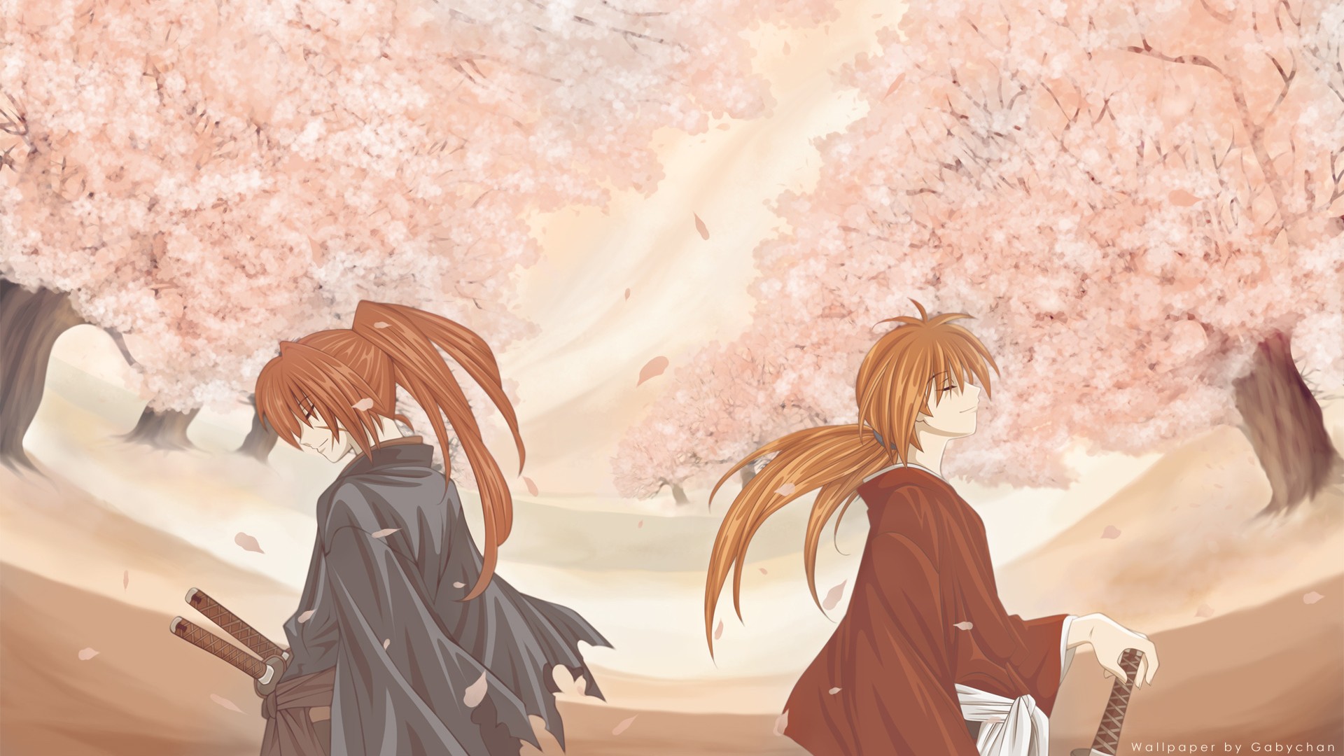 Anime 1920x1080 anime Rurouni Kenshin Himura Kenshin Hitokiri Battousai anime boys cherry blossom