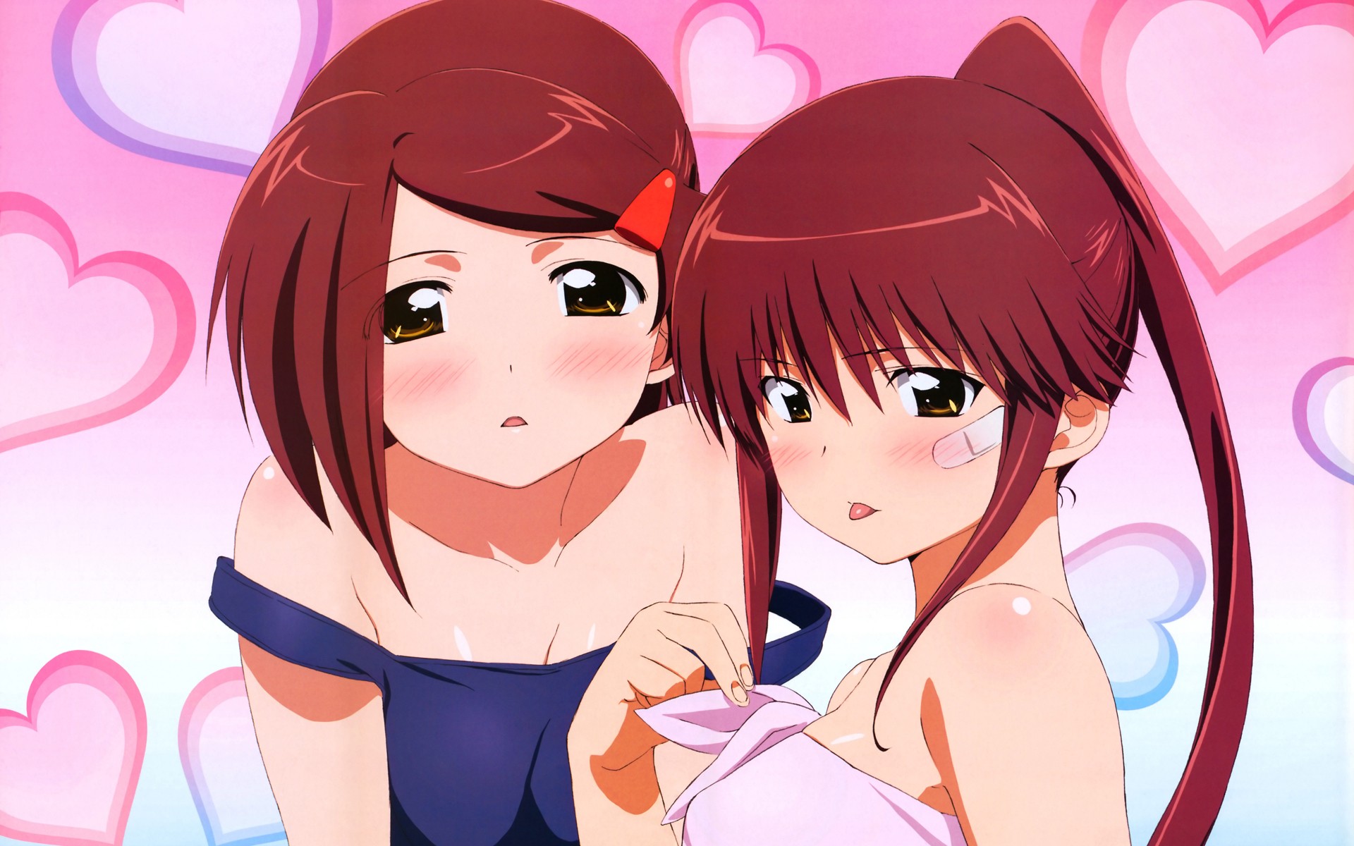 Anime 1920x1200 anime Kiss x Sis Suminoe Ako Suminoe Riko anime girls women two women redhead brown eyes looking at viewer tongues tongue out