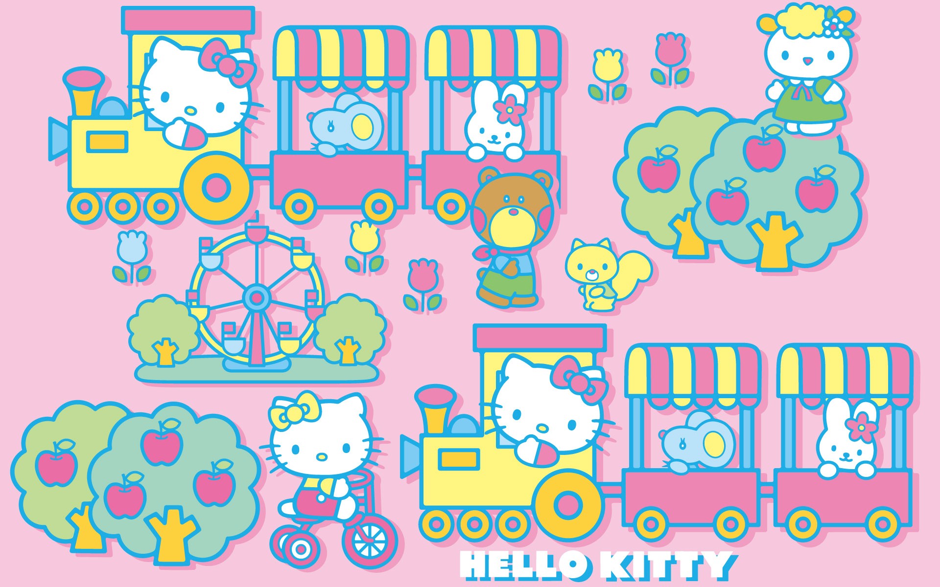 General 1920x1200 Hello Kitty colorful pink background yellow simple background