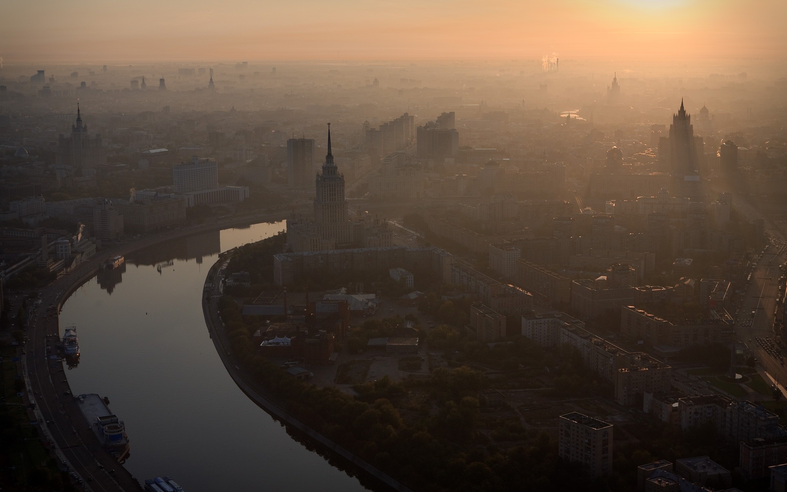General 2560x1600 cityscape Moscow mist city urban Russia sky aerial view