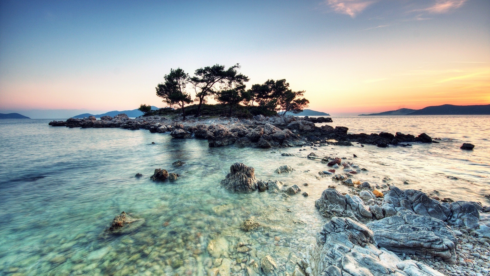 General 1920x1080 nature HDR beach landscape sea island rocks sky water trees Croatia