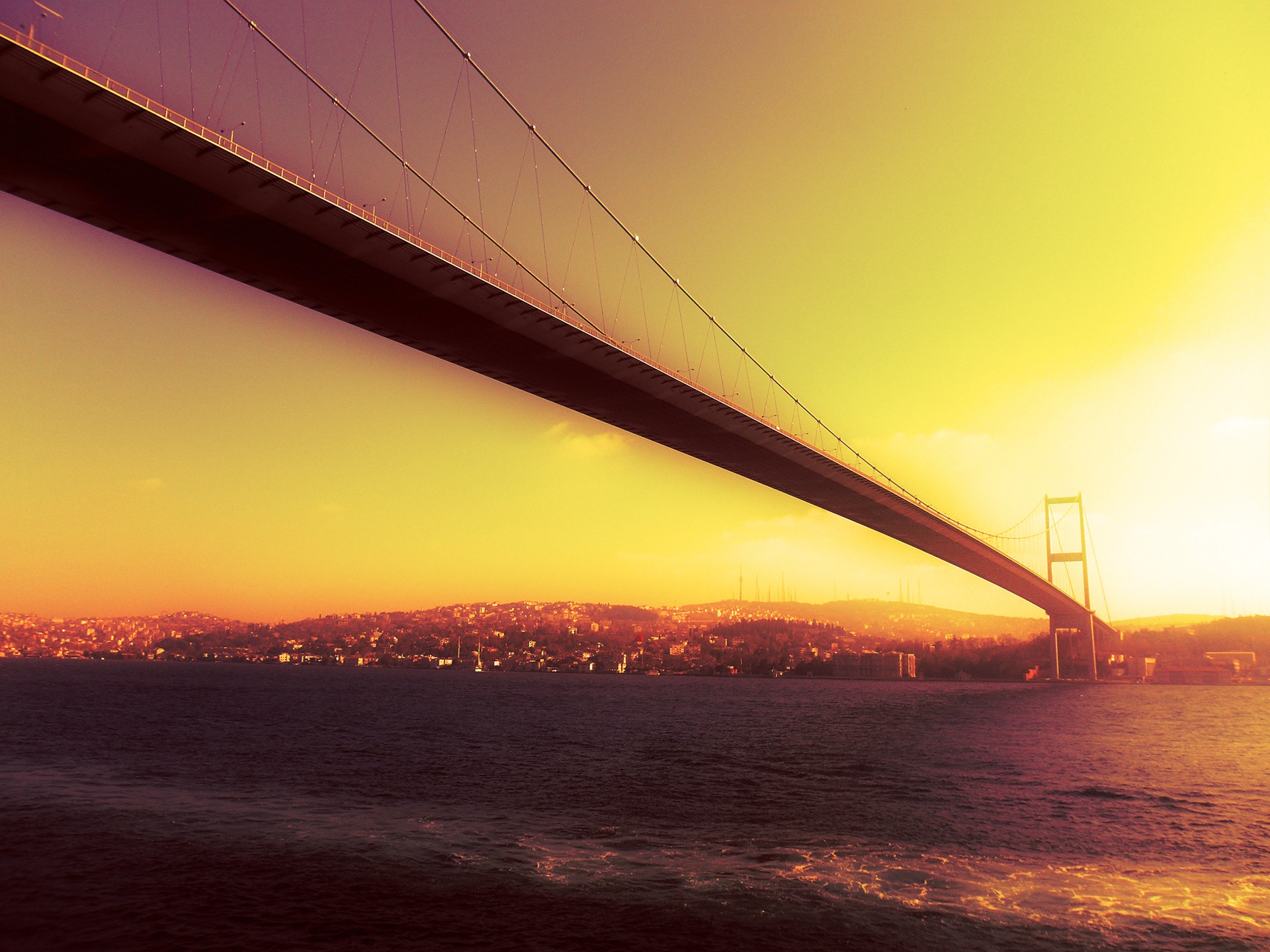 General 1920x1440 Istanbul Bosphorus bridge sunset construction sunlight water sky