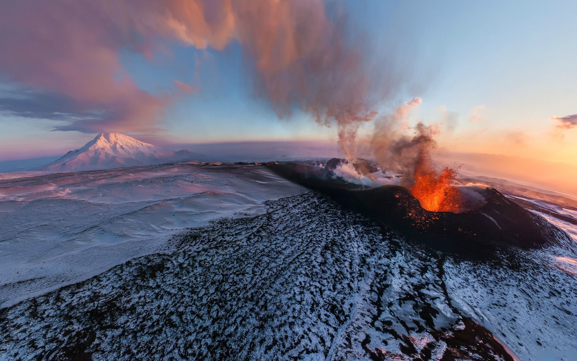 General 1920x1200 landscape volcano crater eruption lava nature cold ice