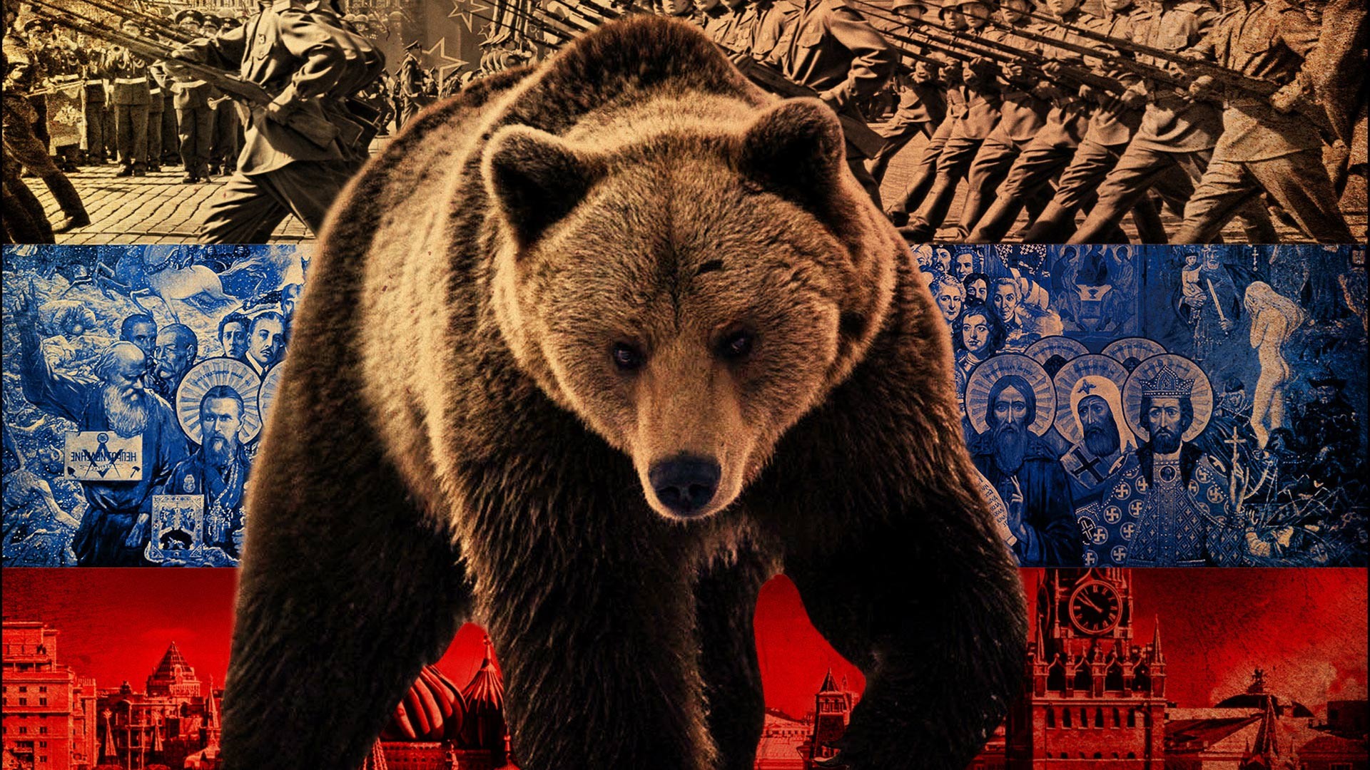 General 1920x1080 Russia animals bears mammals flag
