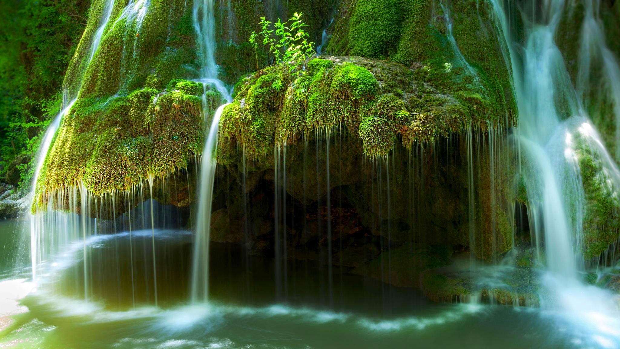 General 2048x1152 nature landscape waterfall Romania moss river water