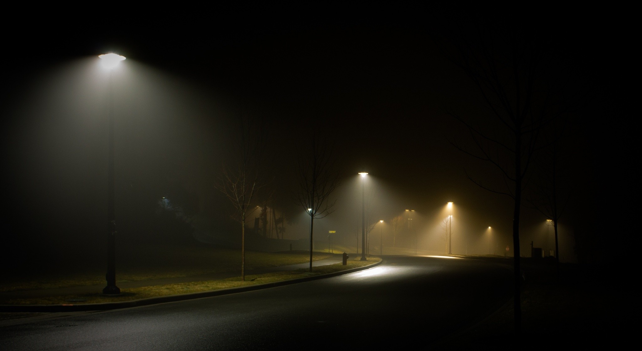 General 2048x1121 street night street light mist grass spring lantern Canada empty  urban city