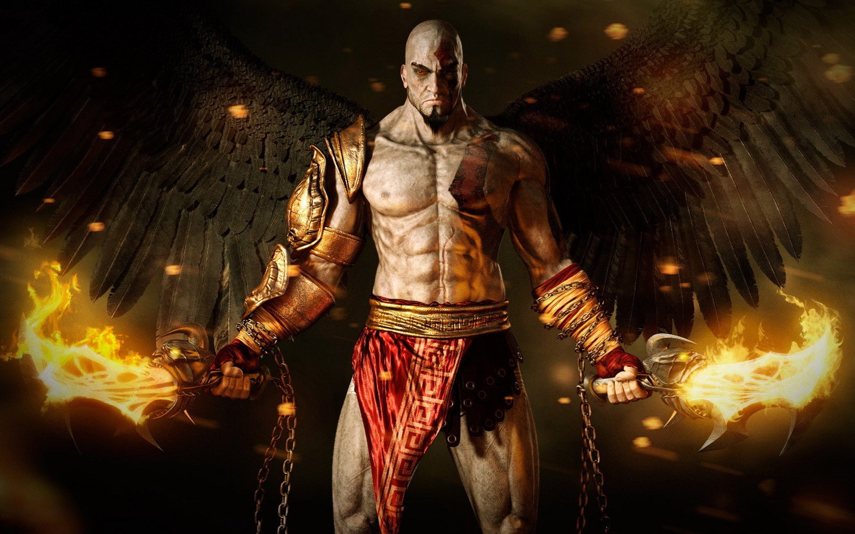General 1680x1050 God of War Kratos black wings God of War III video game warriors video games muscular video game men video game characters video game art