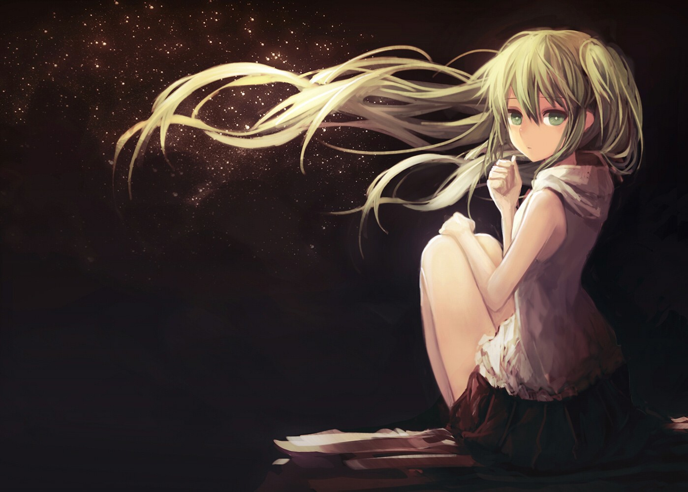Anime 1398x1000 anime girls Vocaloid Hatsune Miku blonde green eyes simple background looking at viewer