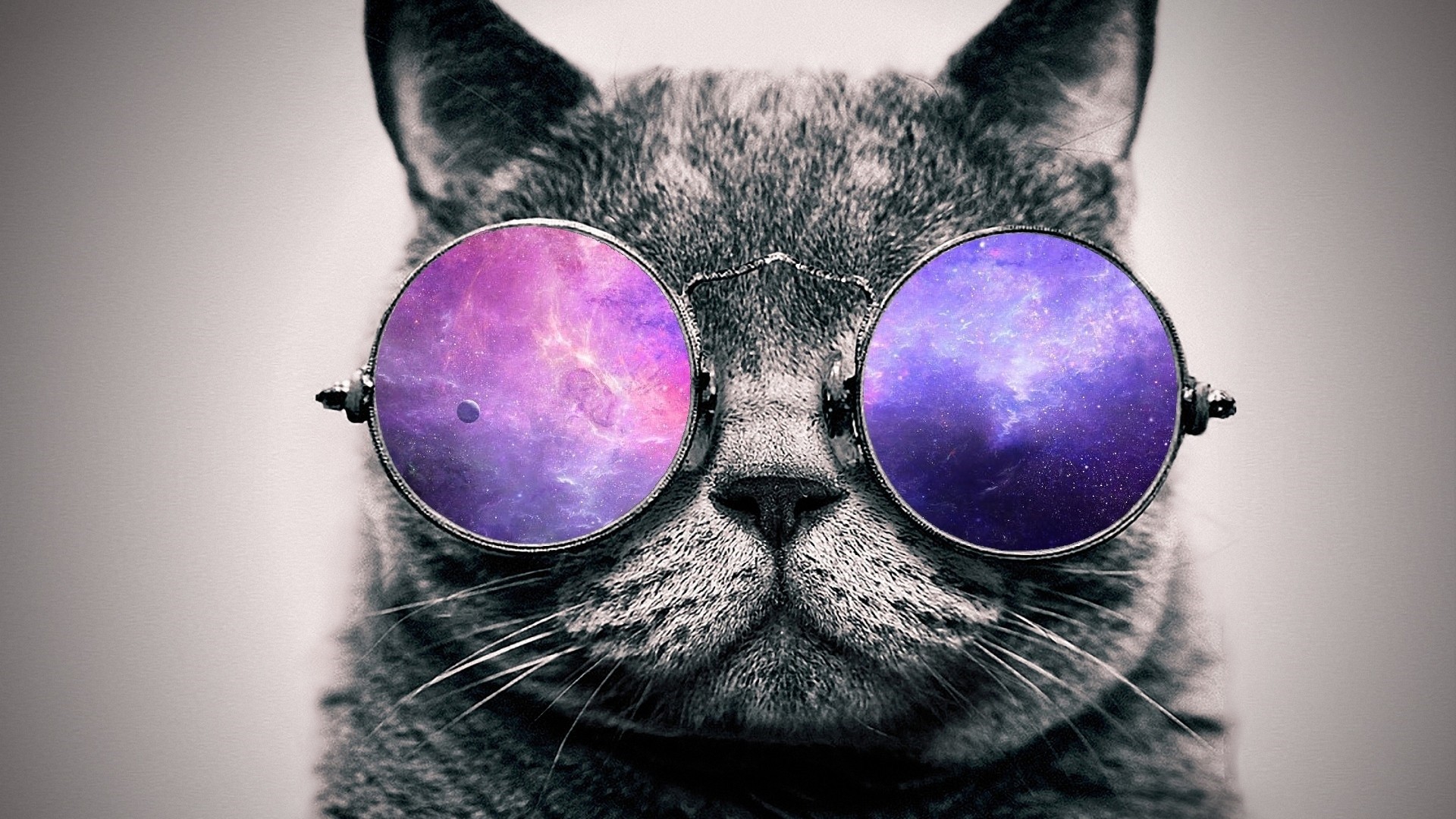 General 1920x1080 artwork digital art cats glasses animals purple frontal view mammals sunglasses space
