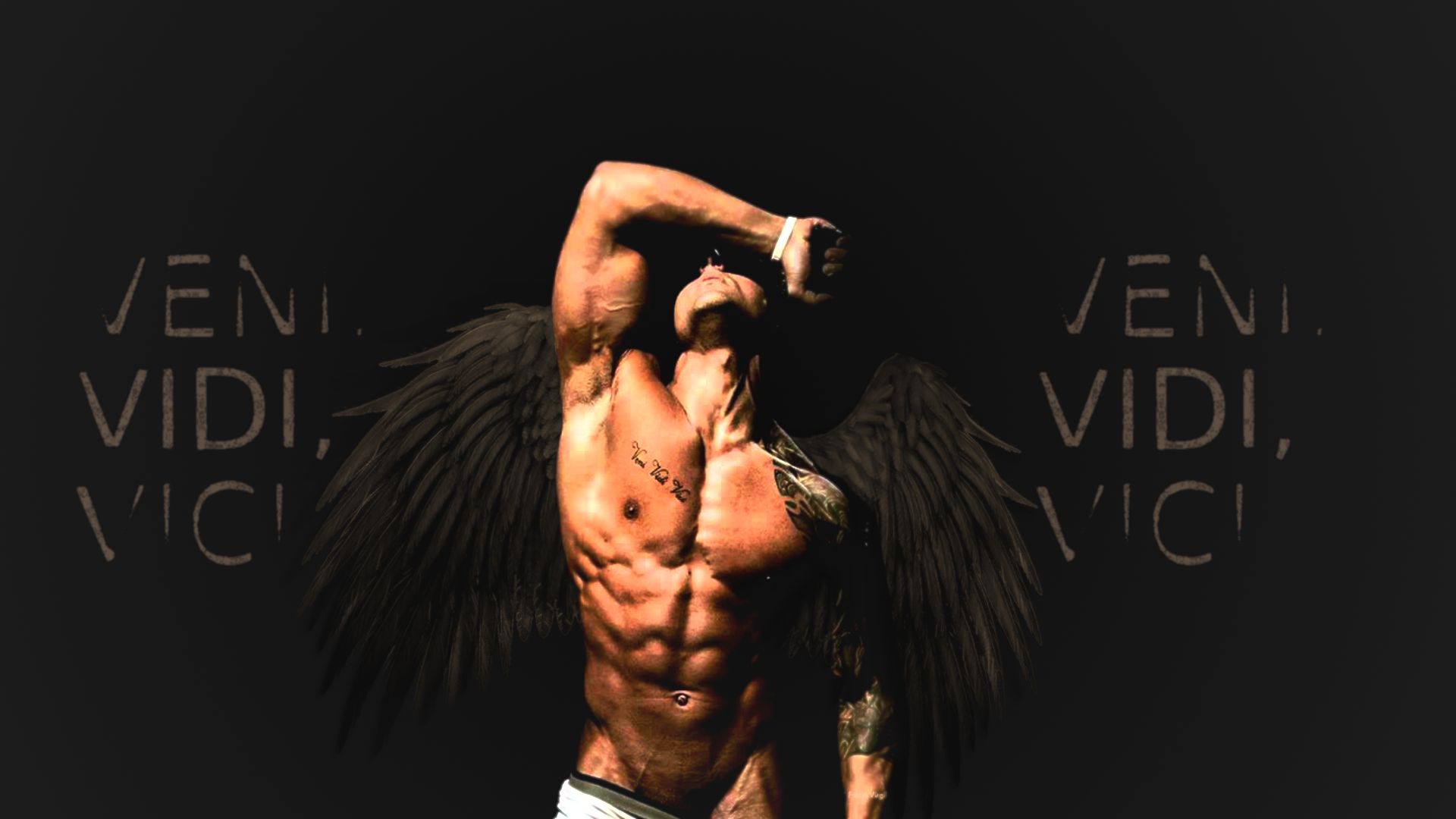 People 1920x1080 Zyzz abs men muscles muscular wings simple background model belly inked men black background arms up armpits shirtless