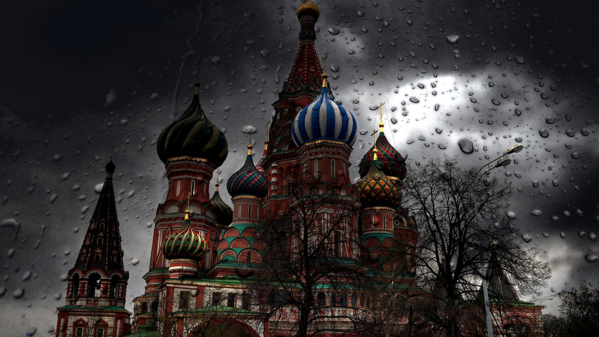 General 1920x1080 Moscow rain water drops church Russia water on glass building landmark Saint Basil's Cathedral
